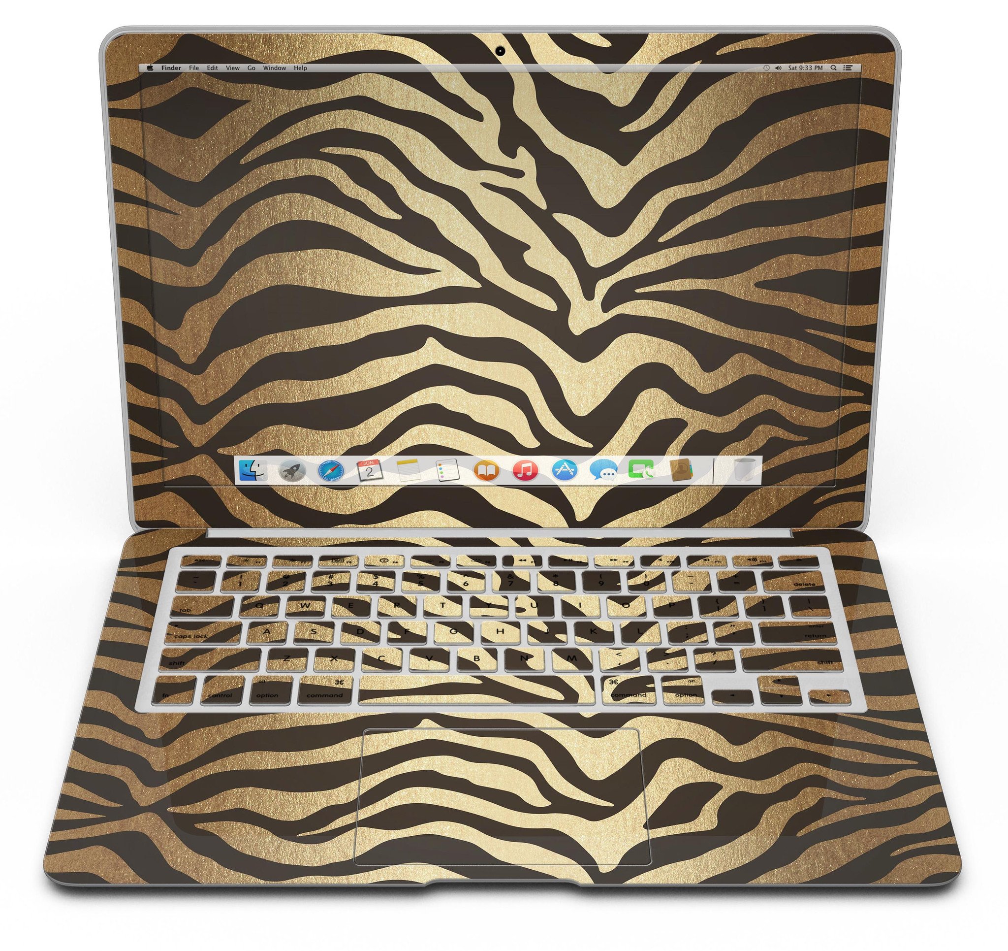 Dark Gold Flaked Animal v7 MacBook Air Skin Kit showcasing a stylish design with premium vinyl finish.