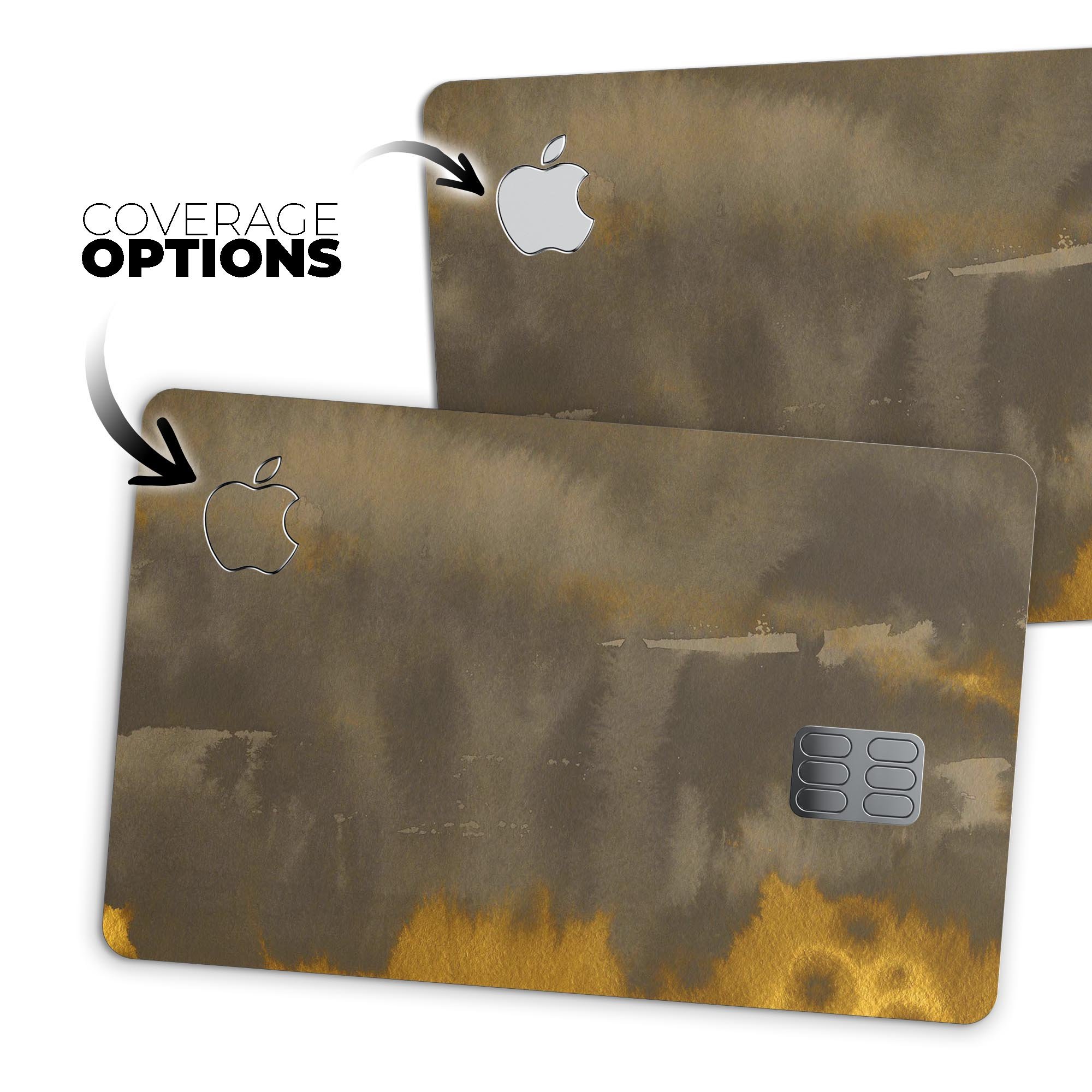 Dark Gray and Gold Cavern V3 decal skin-kit for Apple Card, showcasing premium vinyl design and protective features.