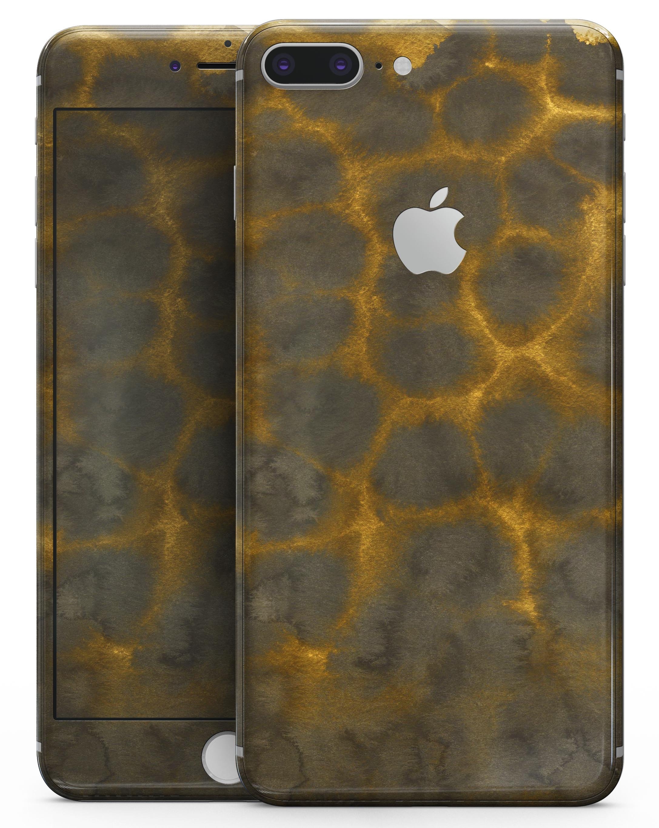 Dark Gray and Golden Honeycomb skin for iPhone 8 and 8 Plus, showcasing its stylish design and premium vinyl material.
