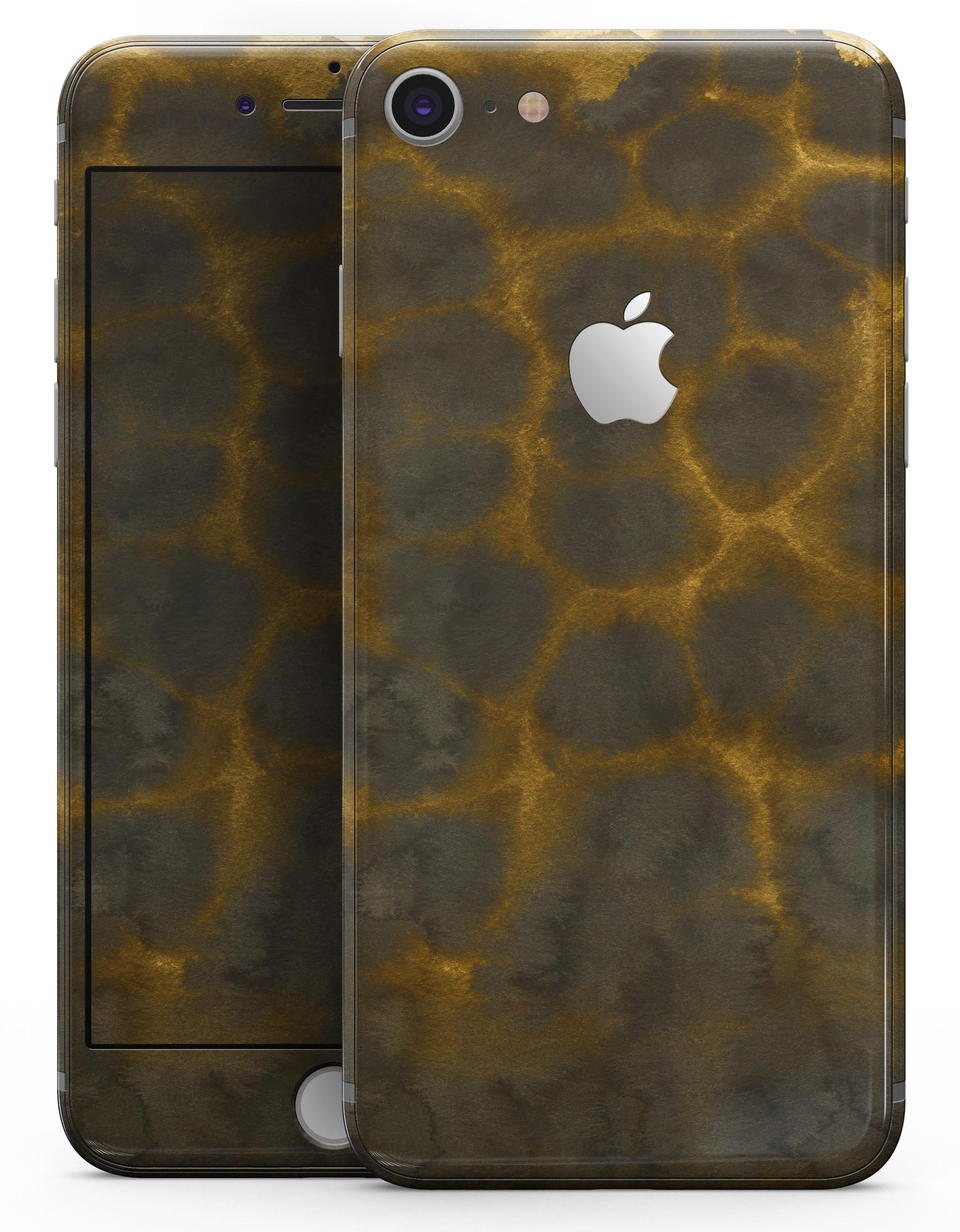 Dark Gray and Golden Honeycomb skin for iPhone 8 and 8 Plus, showcasing its stylish design and premium vinyl material.