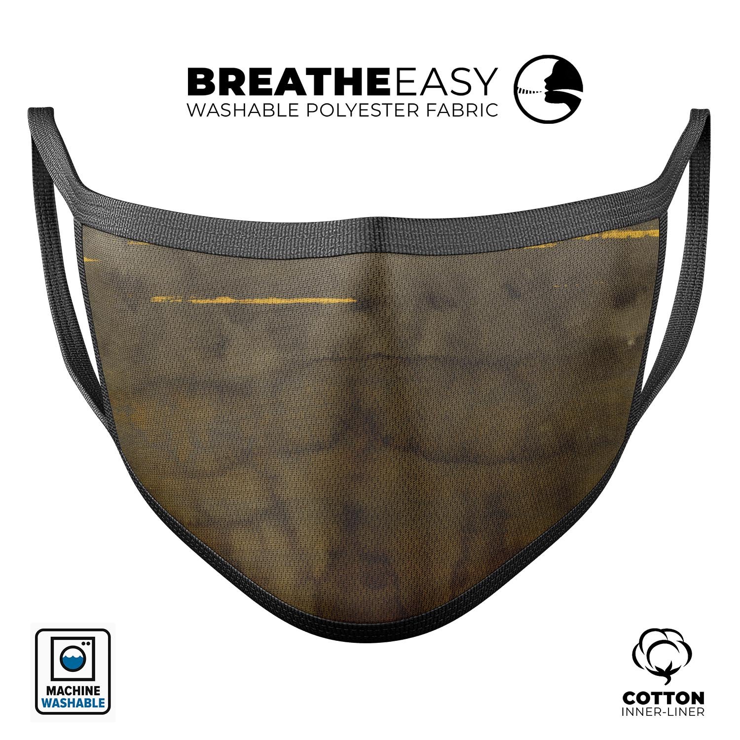 Dark Gray Watercolor Stains reusable face mask made in the USA, featuring adjustable ear loops and a comfortable cotton interior.