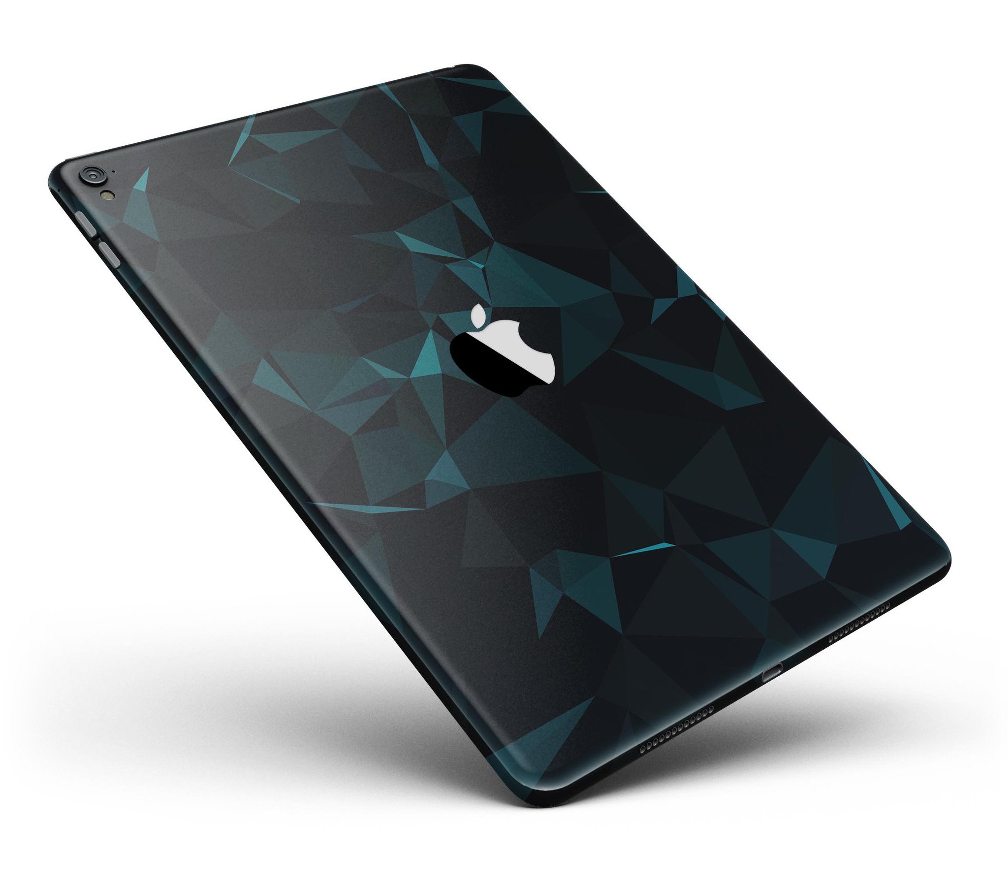 Dark green and black geometric triangles full body skin for iPad Pro, showcasing a stylish design that protects the device.