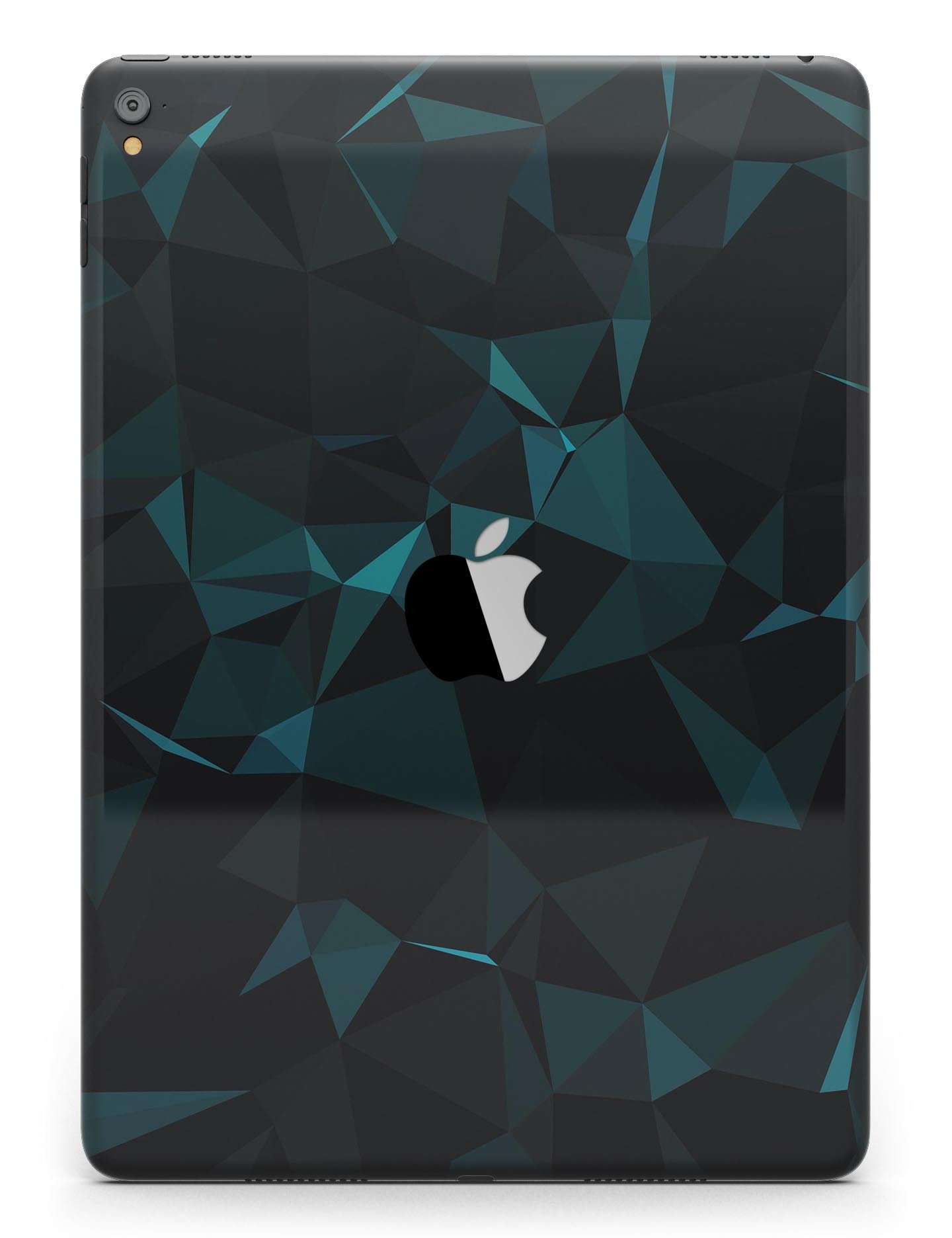 Dark green and black geometric triangles full body skin for iPad Pro, showcasing a stylish design that protects the device.