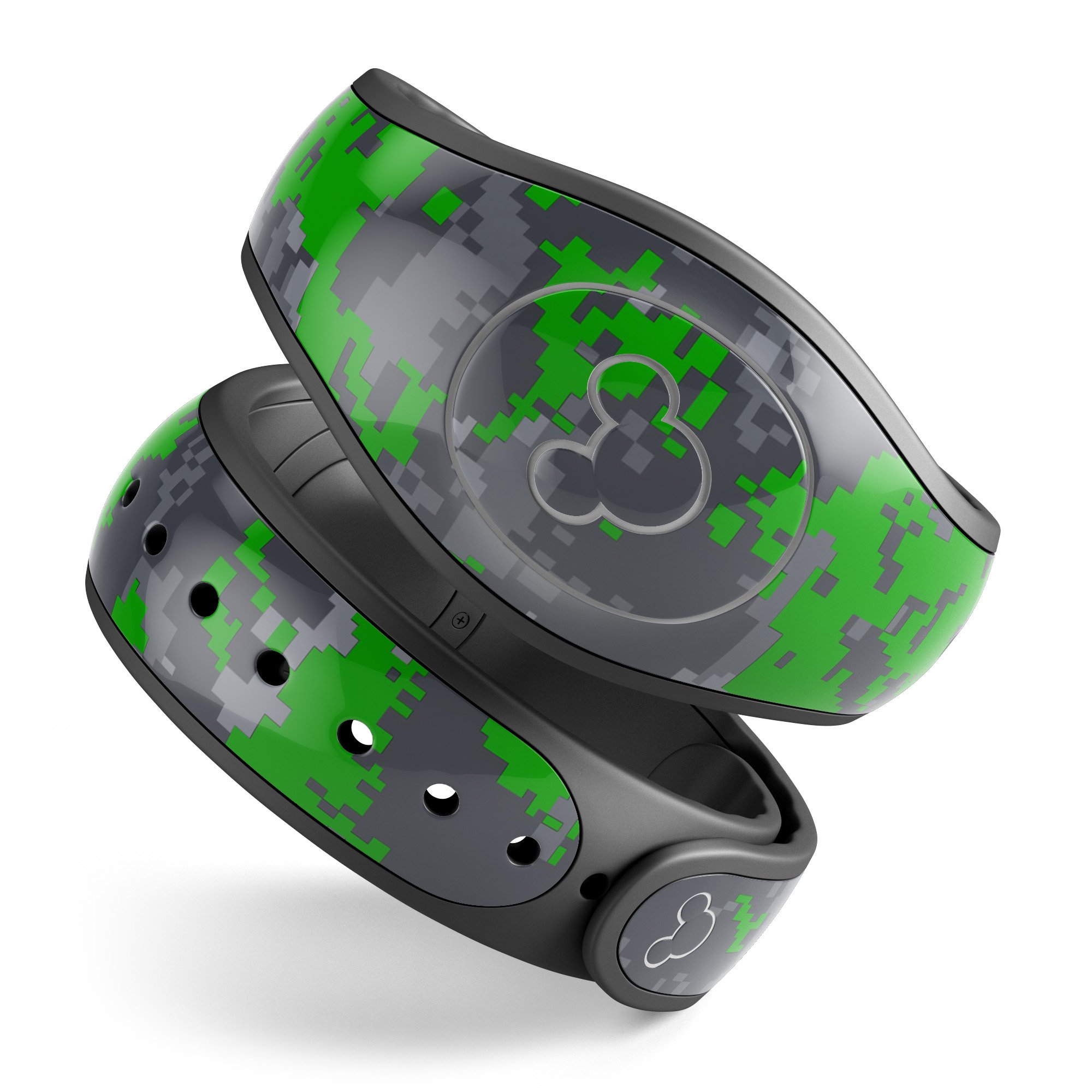 Dark Green and Gray Digital Camouflage skin wrap for Disney Magic Band, showcasing a stylish and protective design.
