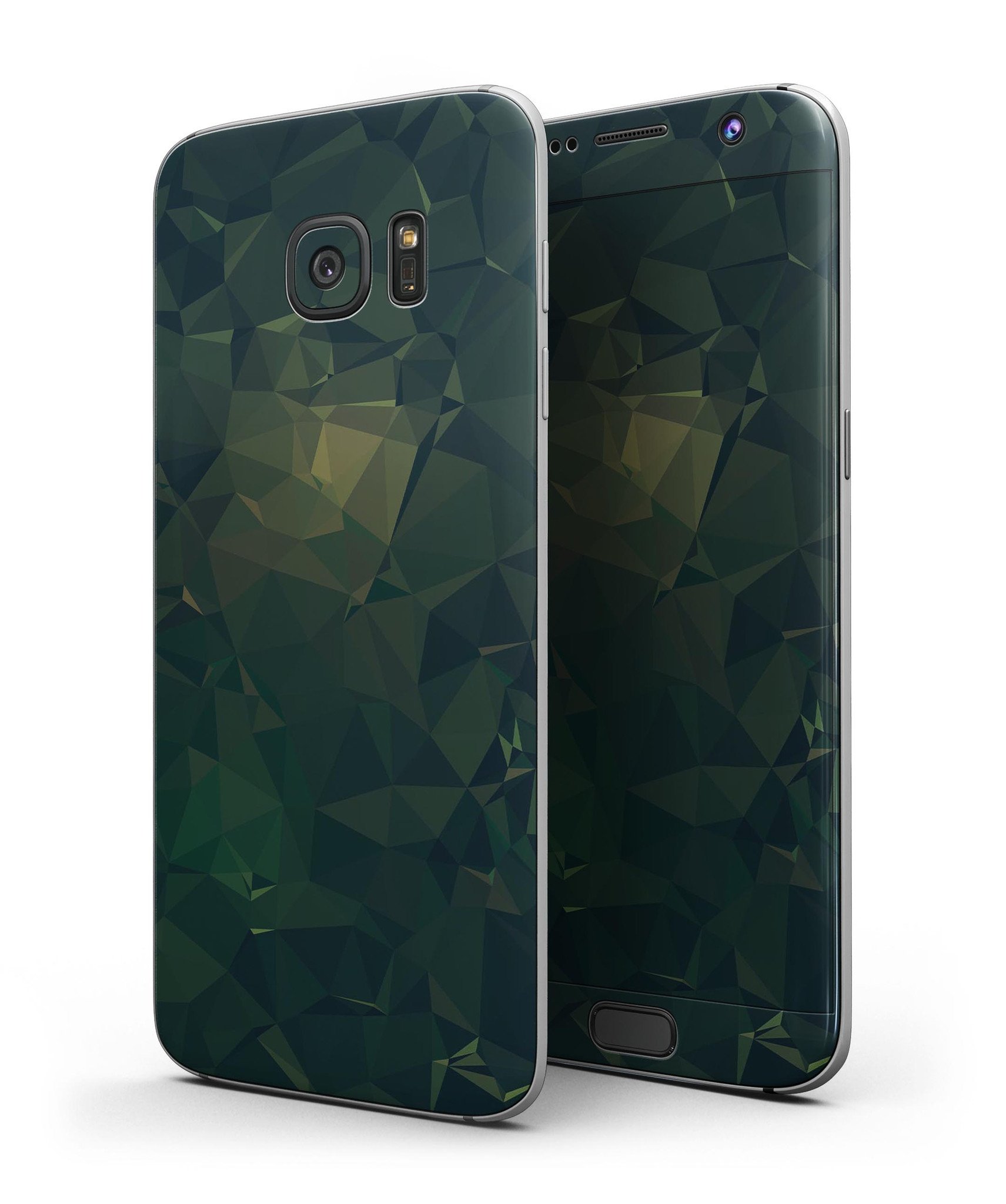 Dark Green Geometric V12 Full Body Skin-Kit for Samsung Galaxy S7 and S7 Edge, showcasing a stylish geometric design.