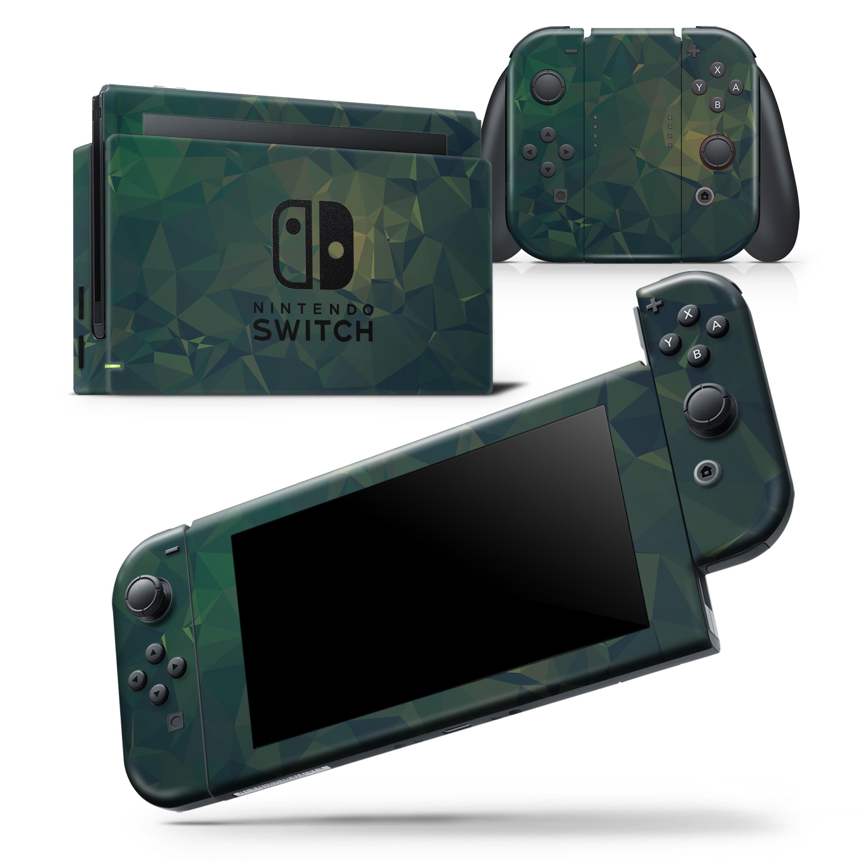 Dark Green Geometric V12 skin wrap decal for Nintendo Switch Lite, showcasing a stylish geometric design that fits snugly on the console.
