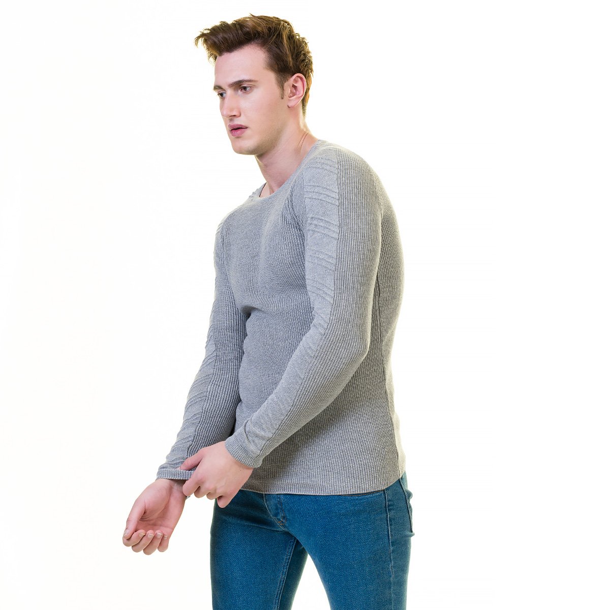 Dark grey zippered sweater jacket made from luxury European wool, featuring a hoodie and long sleeves, perfect for both casual and formal wear.