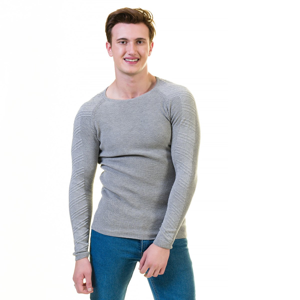 Dark grey zippered sweater jacket made from luxury European wool, featuring a hoodie and long sleeves, perfect for both casual and formal wear.