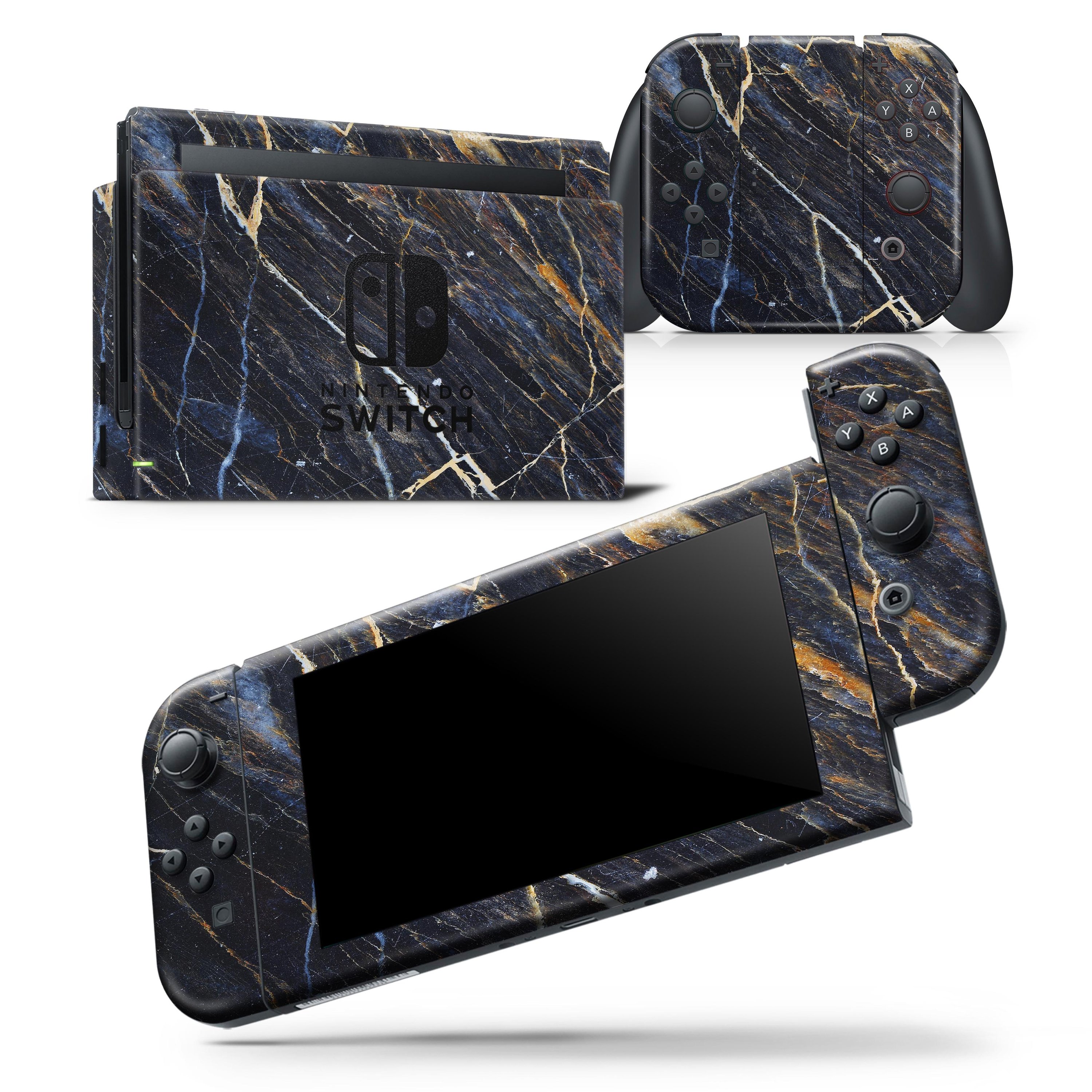 Dark Natural Marble Skin Wrap Decal for Nintendo Switch Lite, showcasing a stylish marble design that fits snugly on the console and controllers.