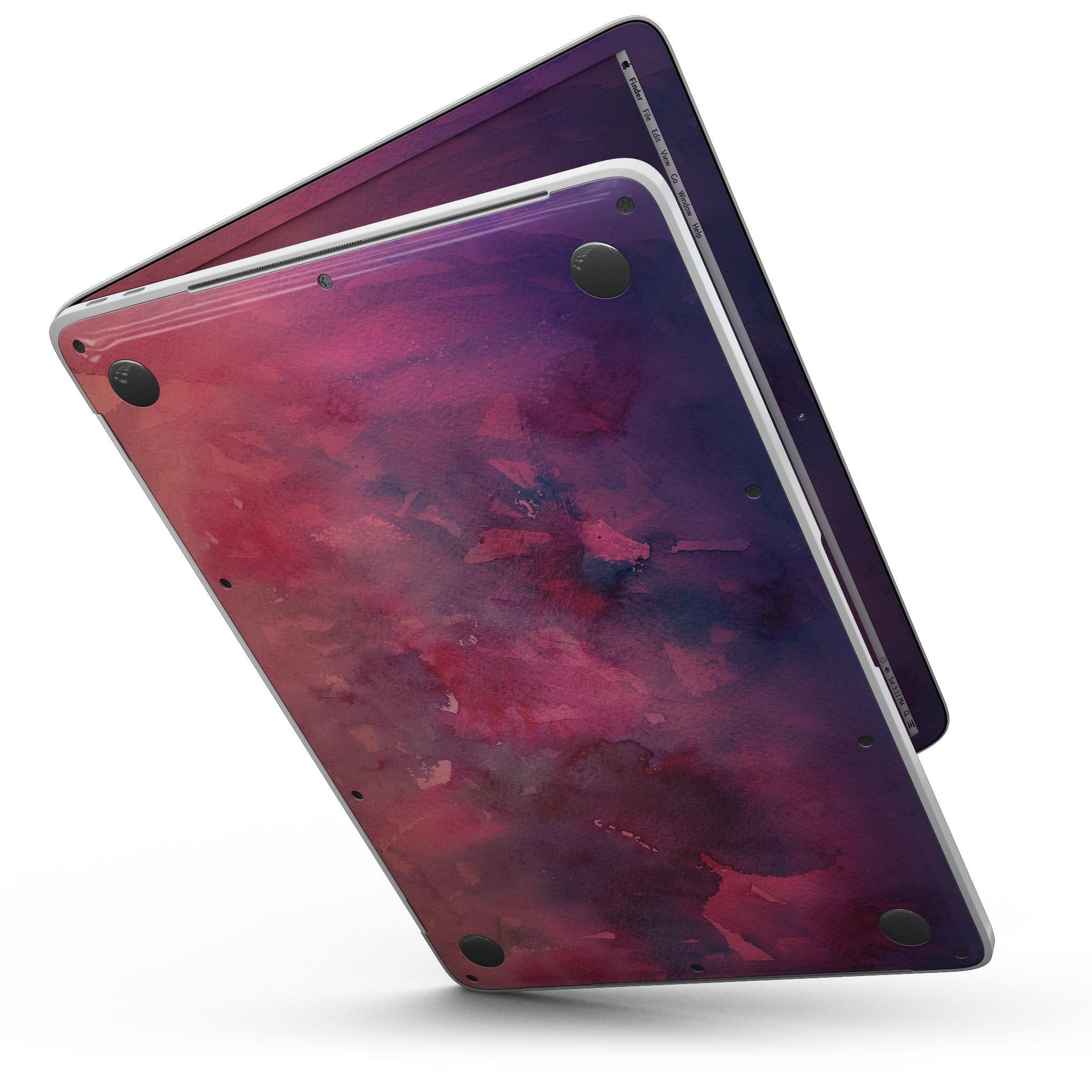 Dark Pink 53 Absorbed Watercolor Texture skin for 13" MacBook Pro without Touch Bar, showcasing vibrant colors and smooth finish.