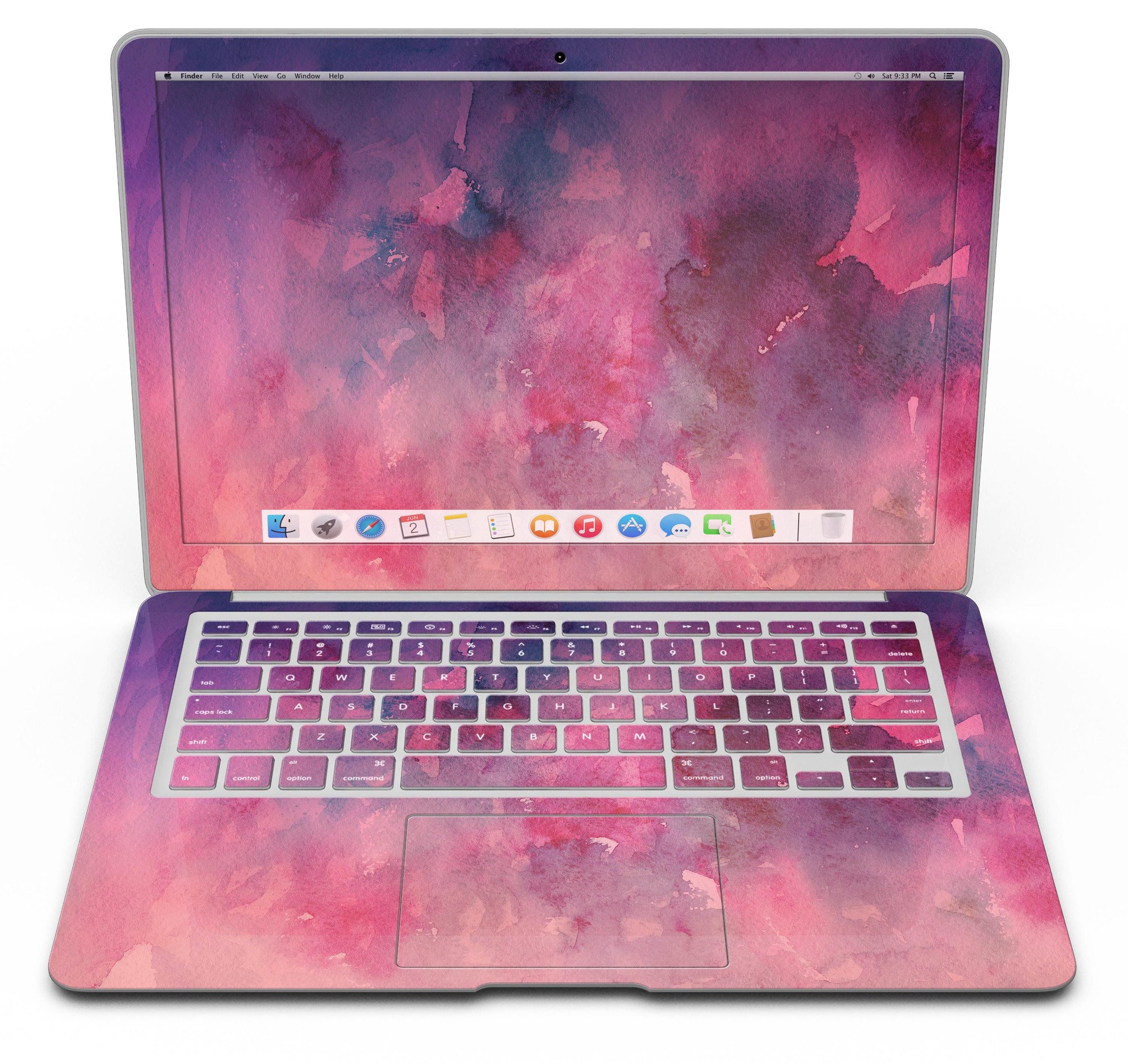Dark Pink 53 Absorbed Watercolor Texture skin for MacBook Air, showcasing a vibrant watercolor design that enhances device aesthetics.
