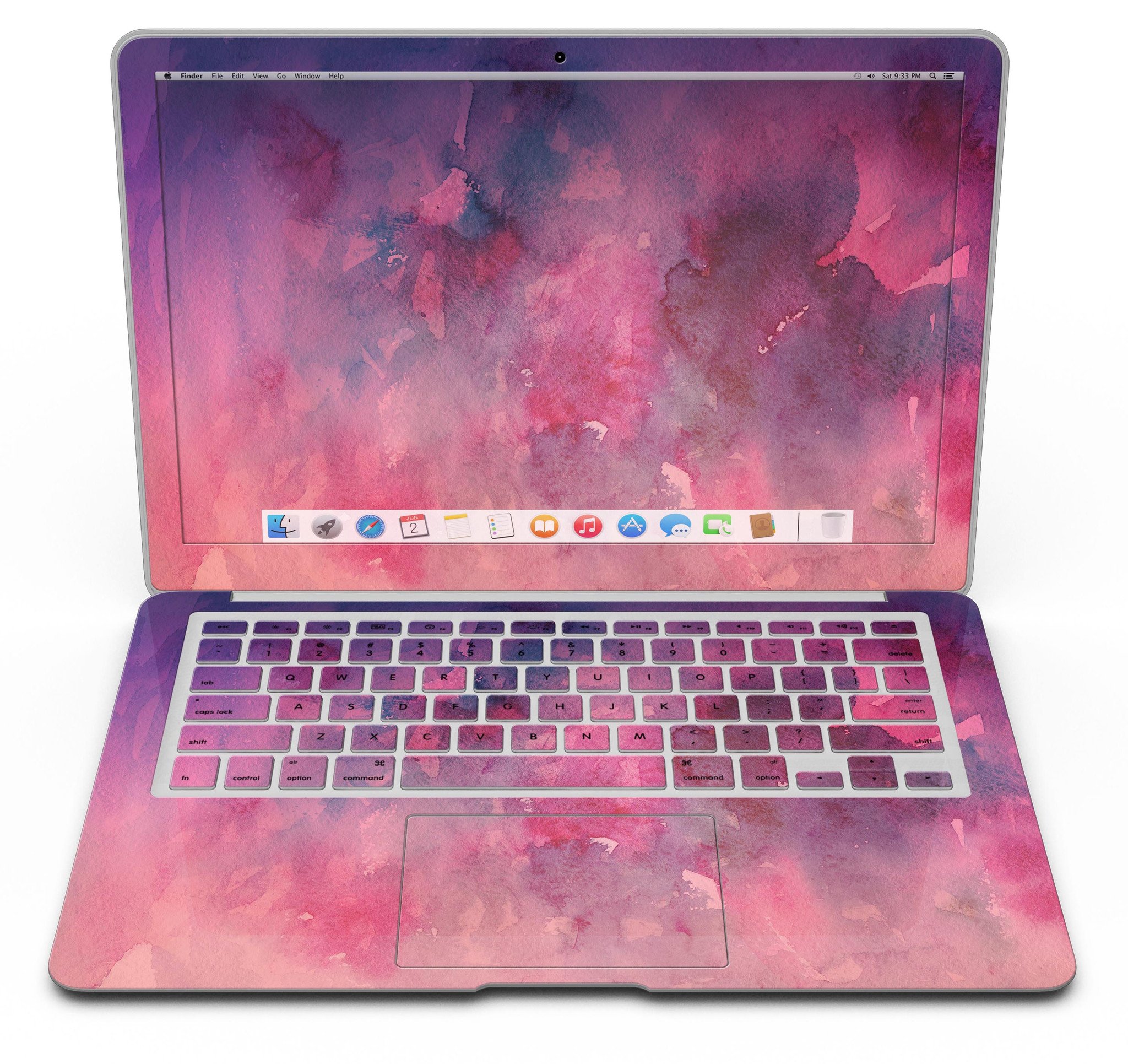 Dark Pink 53 Absorbed Watercolor Texture skin for MacBook Air, showcasing a vibrant watercolor design that enhances device aesthetics.