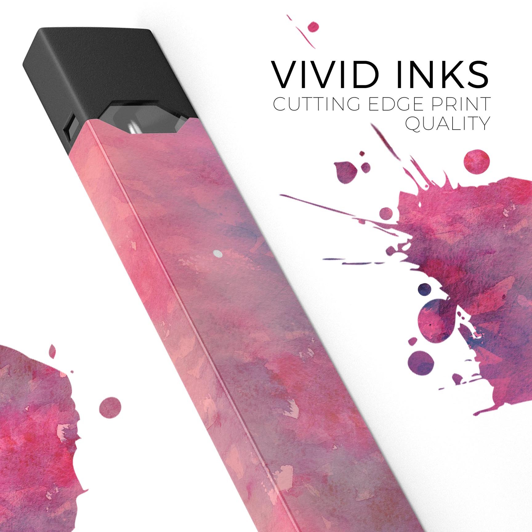 Dark Pink 53 Absorbed Watercolor Texture decal for JUUL vaping device, showcasing vibrant colors and a stylish design.