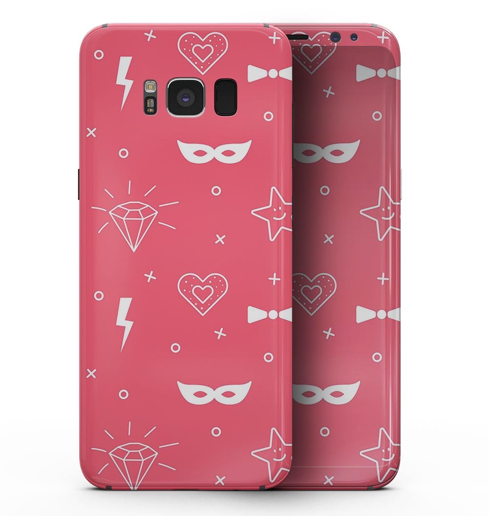 Samsung Galaxy S8 with Dark Pink Doodles skin featuring lightning designs, showcasing vibrant colors and a sleek profile.