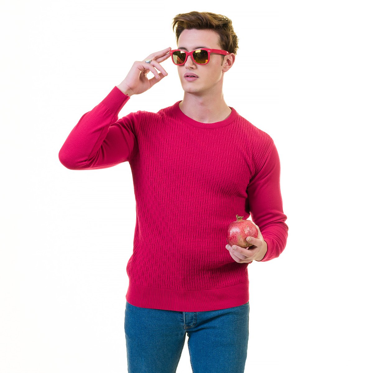 Dark pink luxury zippered sweater jacket made from European cotton, featuring a hoodie and long sleeves, perfect for casual and formal wear.