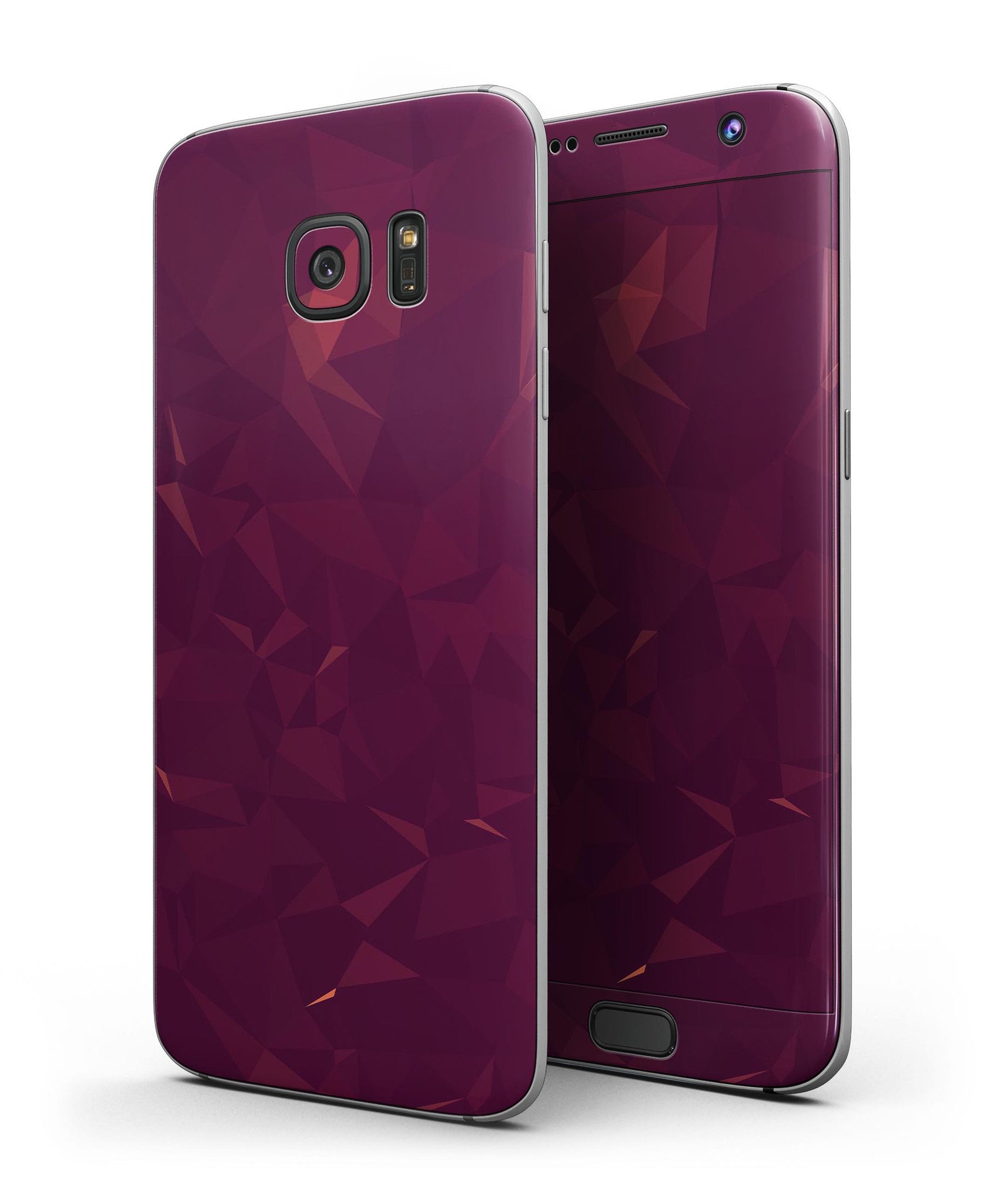 Dark Pink Geometric V3 Full Body Skin-Kit for Samsung Galaxy S7, showcasing vibrant geometric patterns and premium vinyl material.