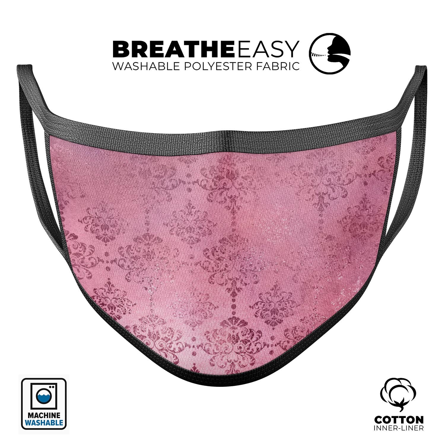 Dark Pink Royal Over Pattern mouth cover, showcasing a stylish design with adjustable ear loops for a comfortable fit.