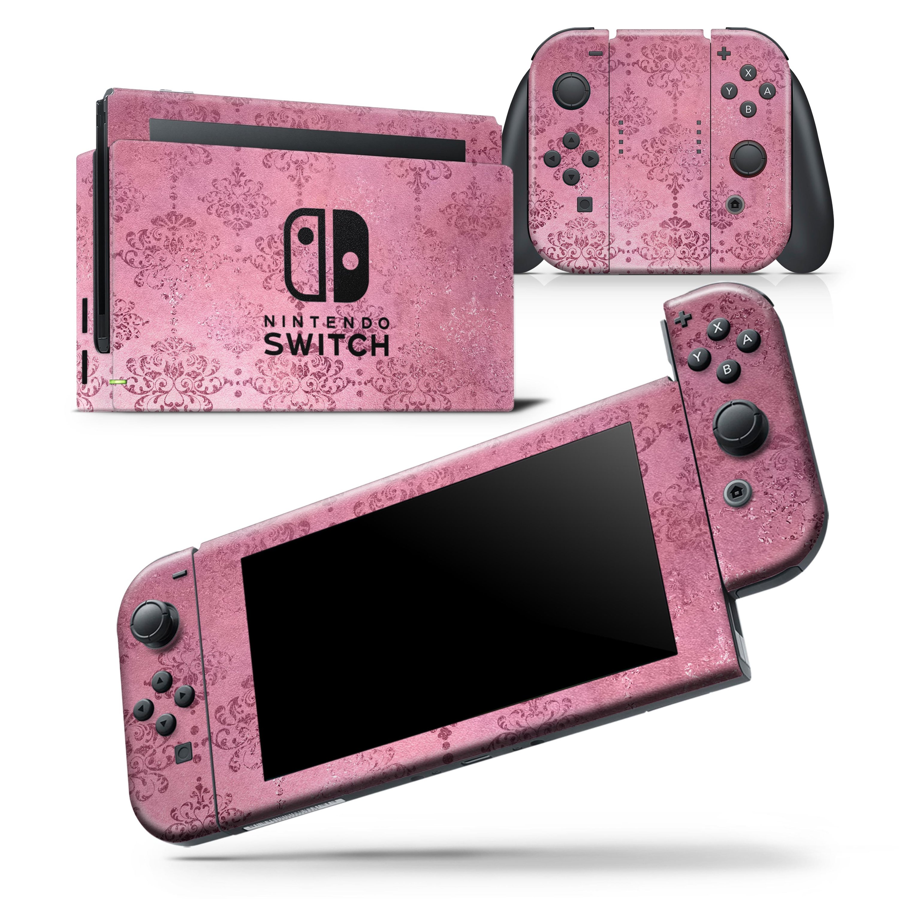 Dark Pink Royal Over Pattern skin wrap decal for Nintendo Switch, showcasing a vibrant design that fits the console and controllers perfectly.
