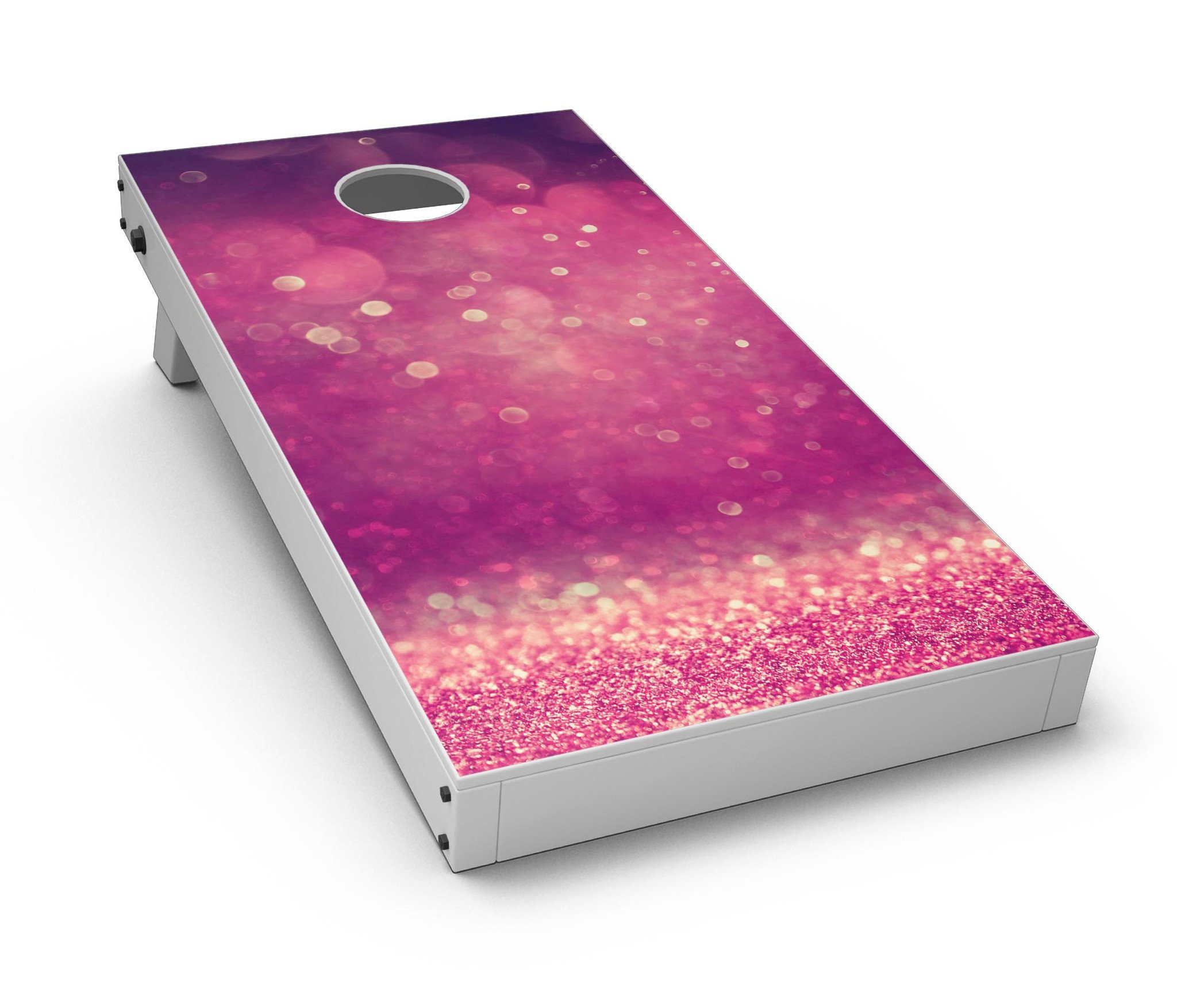 Dark Pink Shimmering Orbs Cornhole Board Skin Decal Kit showcasing vibrant colors and design.