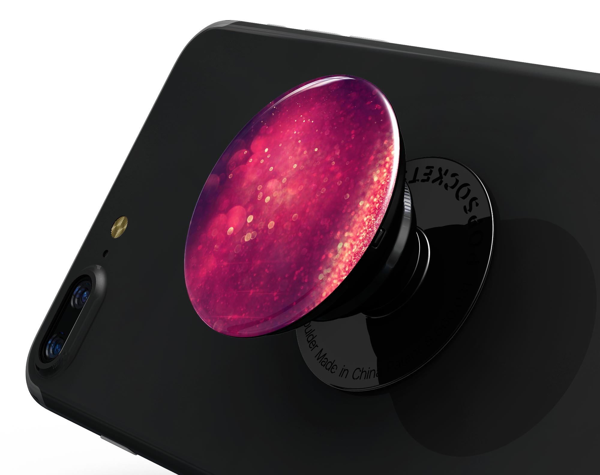 Dark Pink Shimmering Orbs of Light skin kit for PopSockets, showcasing a vibrant design with shimmering effects.