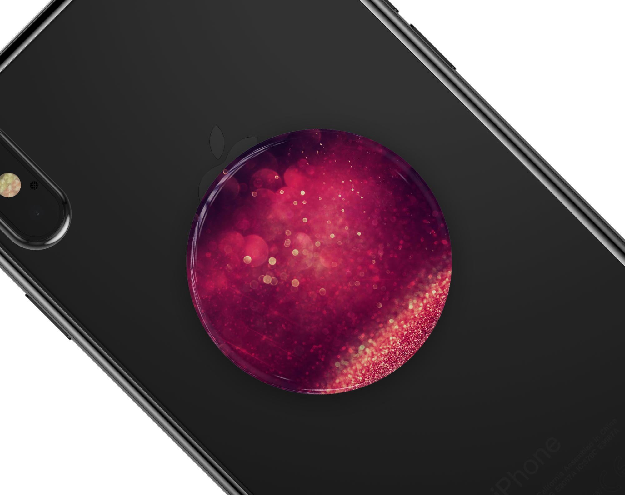 Dark Pink Shimmering Orbs of Light skin kit for PopSockets, showcasing a vibrant design with shimmering effects.