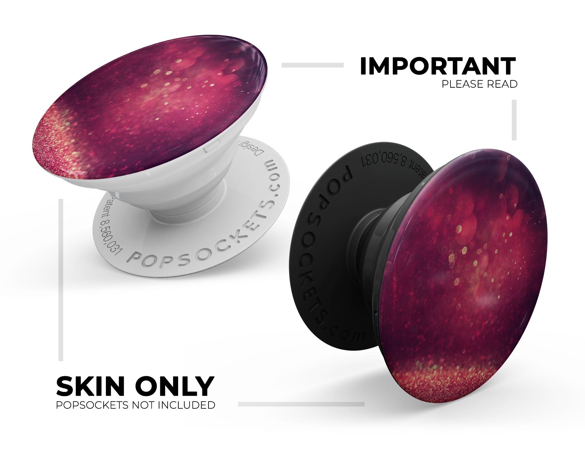 Dark Pink Shimmering Orbs of Light skin kit for PopSockets, showcasing a vibrant design with shimmering effects.