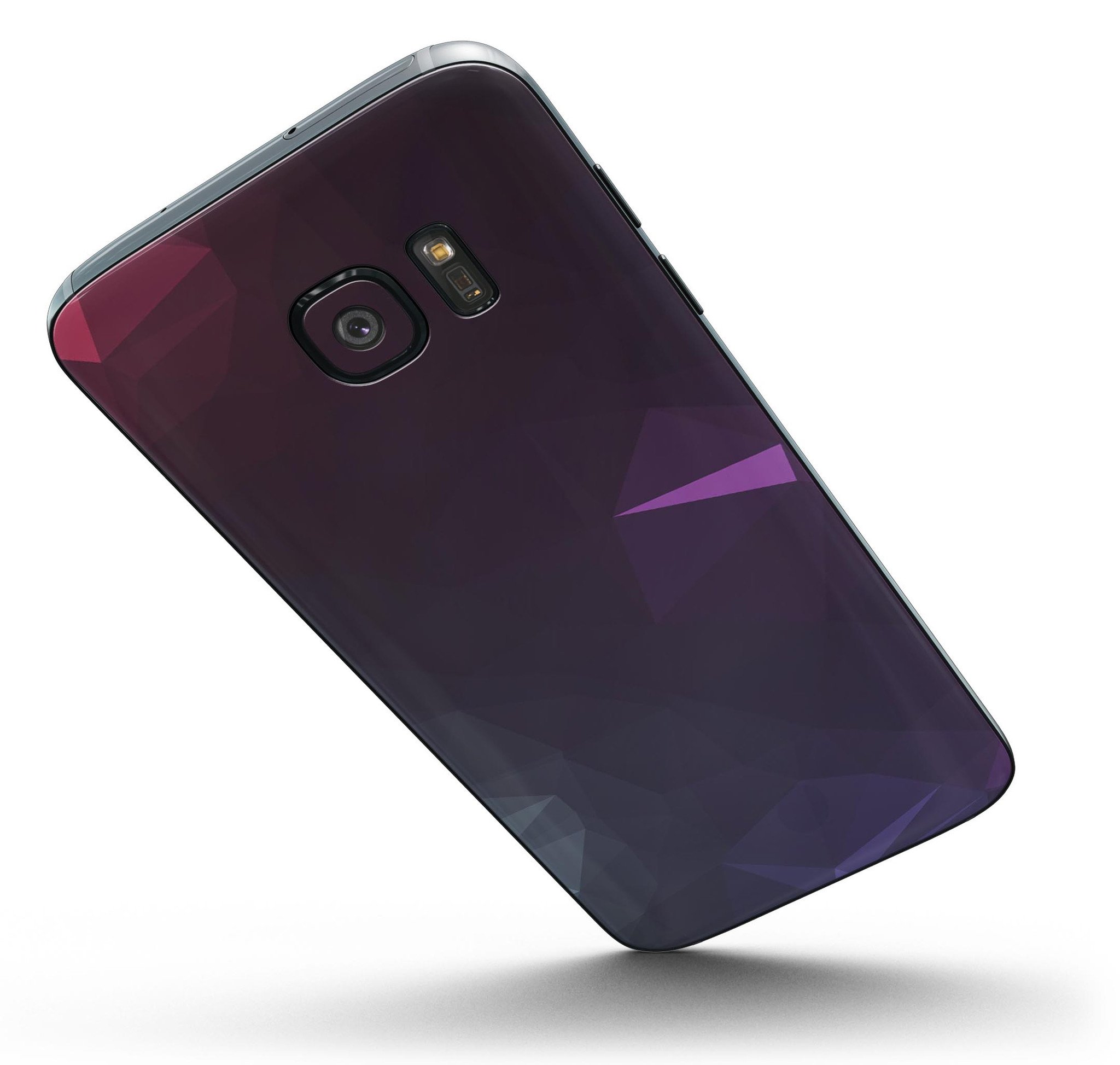 Dark purple and pink geometric shapes skin kit for Samsung Galaxy S7 and S7 Edge, showcasing full-body coverage and stylish design.