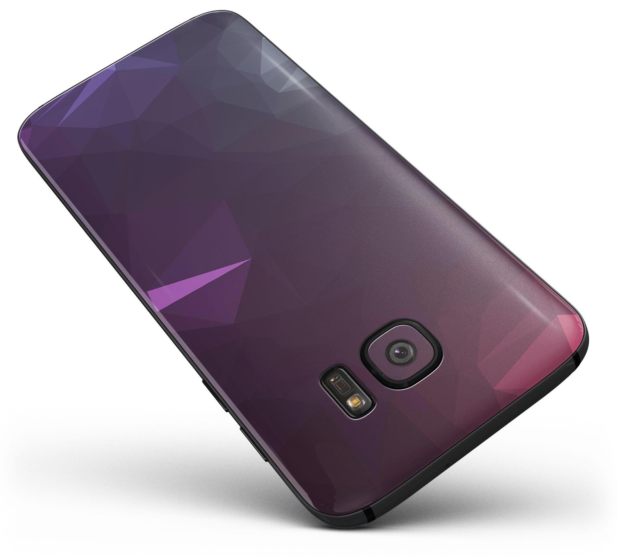 Dark purple and pink geometric shapes skin kit for Samsung Galaxy S7 and S7 Edge, showcasing full-body coverage and stylish design.
