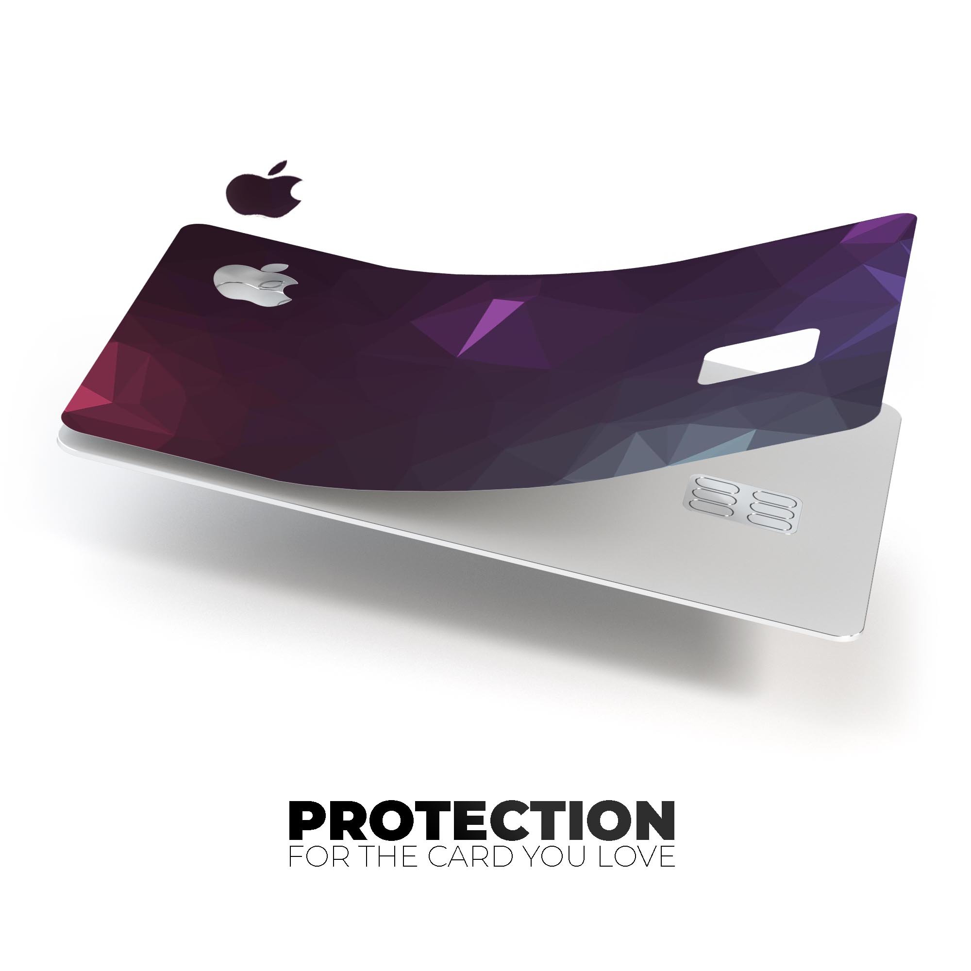 Dark purple and pink geometric shapes decal for Apple Card, showcasing premium vinyl material and stylish design.