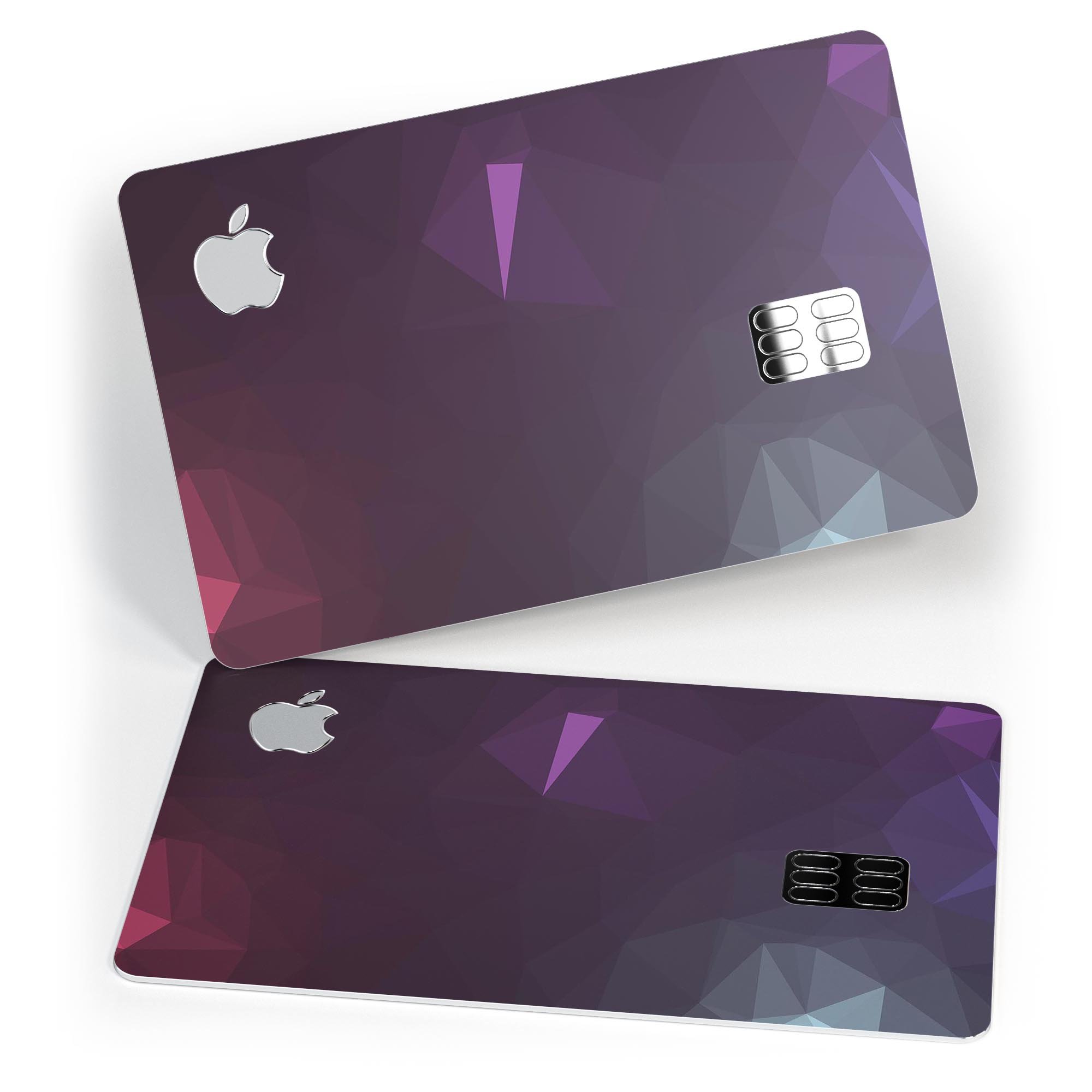 Dark purple and pink geometric shapes decal for Apple Card, showcasing premium vinyl material and stylish design.