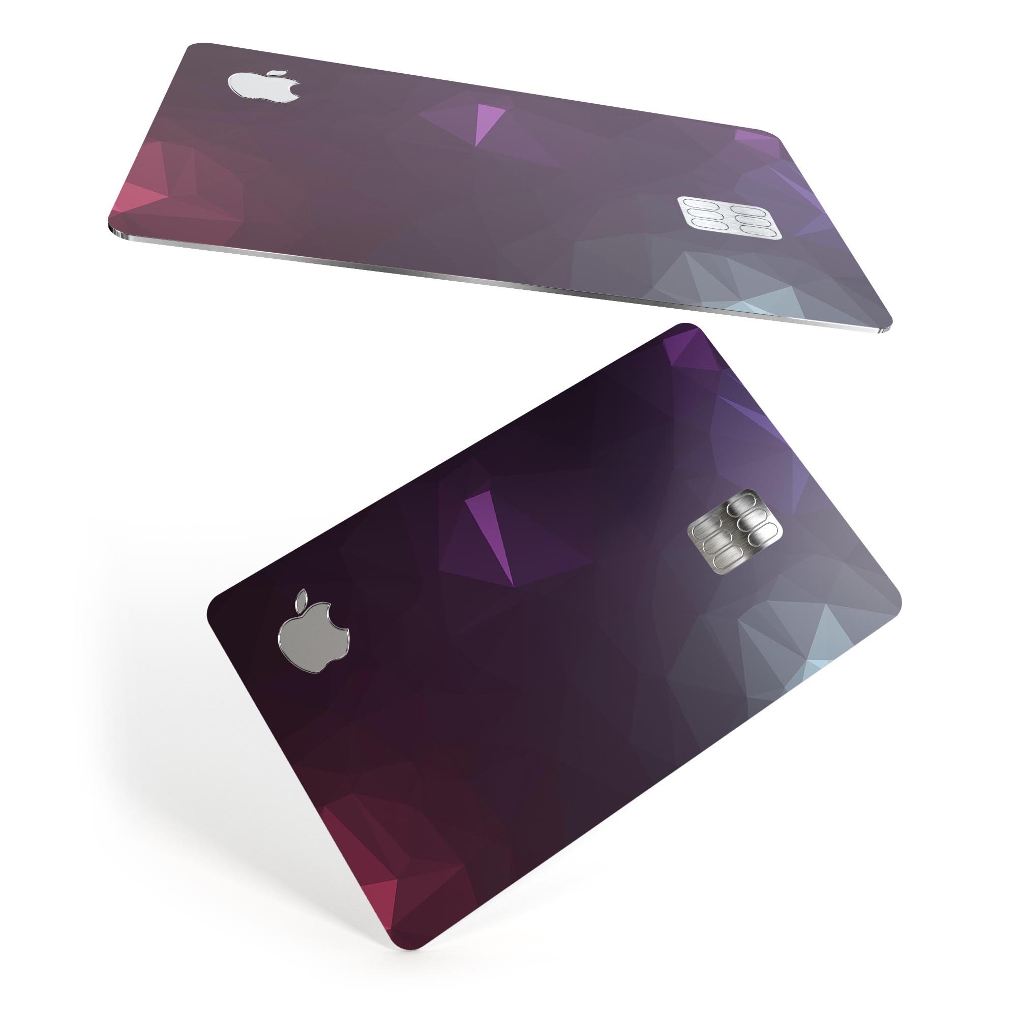 Dark purple and pink geometric shapes decal for Apple Card, showcasing premium vinyl material and stylish design.