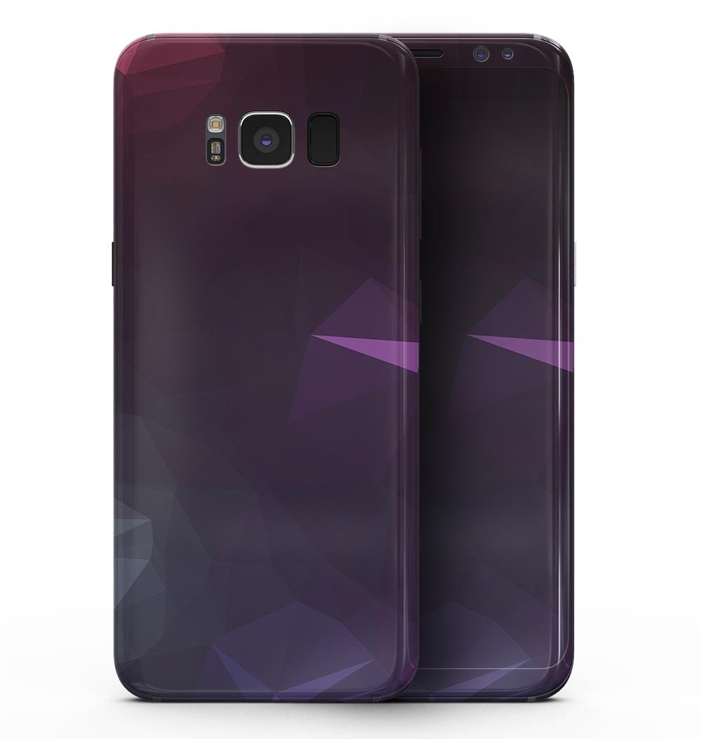 Samsung Galaxy S8 with Dark Purple and Pink Geometric Shapes skin, showcasing vibrant colors and geometric patterns.