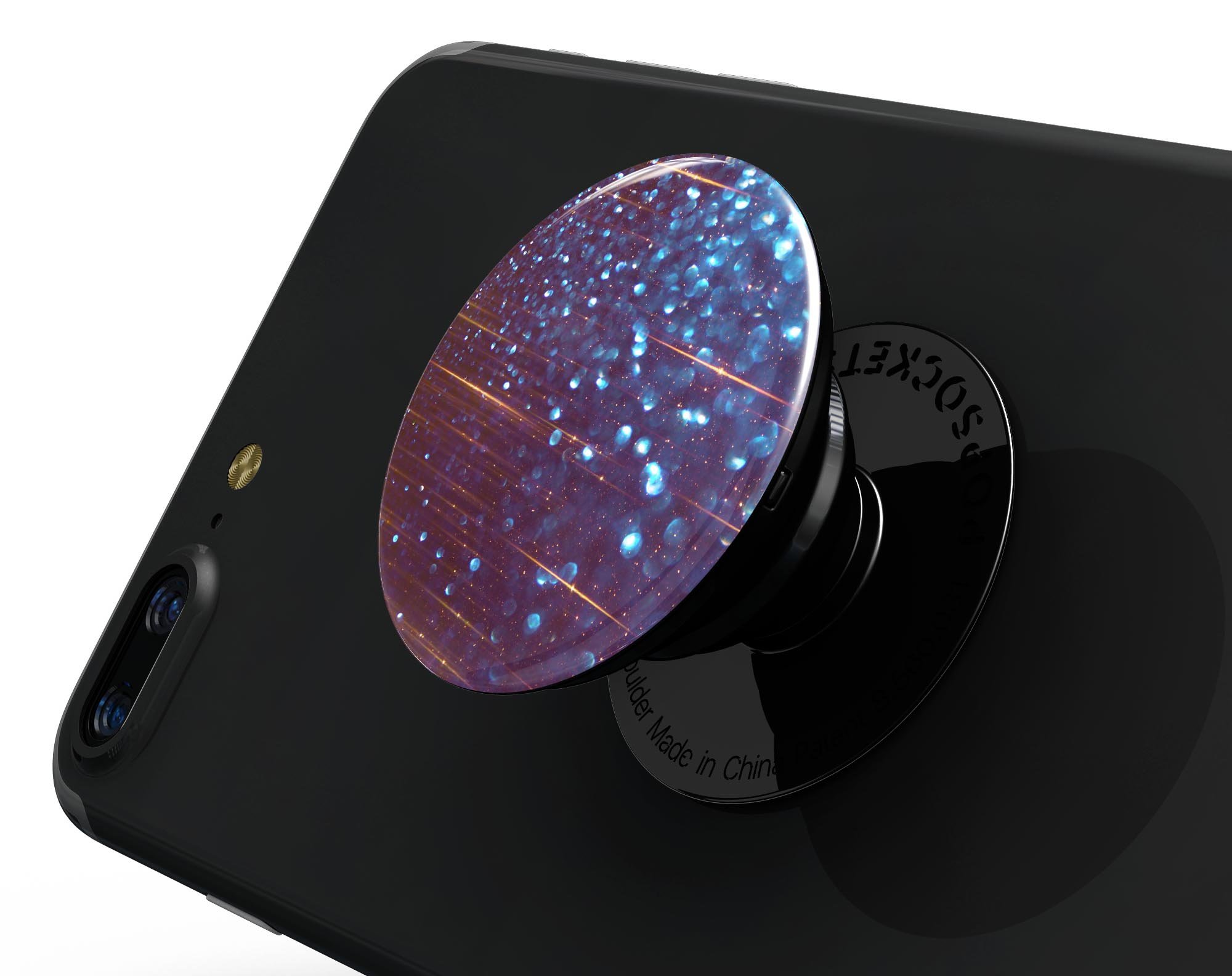 Dark Radiant Orbs of Blue skin kit for PopSockets featuring vibrant blue orbs and streaks, designed for easy application and durability.