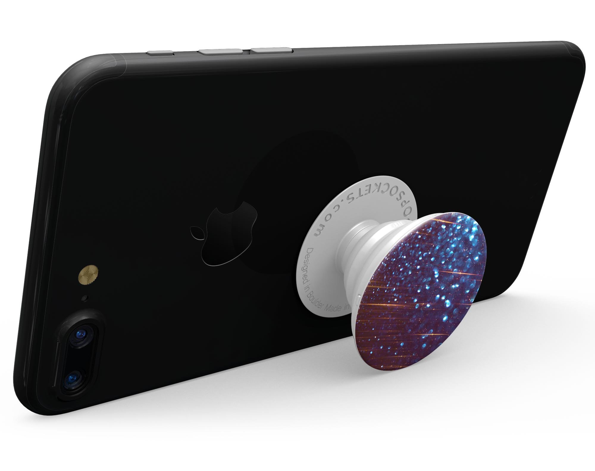 Dark Radiant Orbs of Blue skin kit for PopSockets featuring vibrant blue orbs and streaks, designed for easy application and durability.