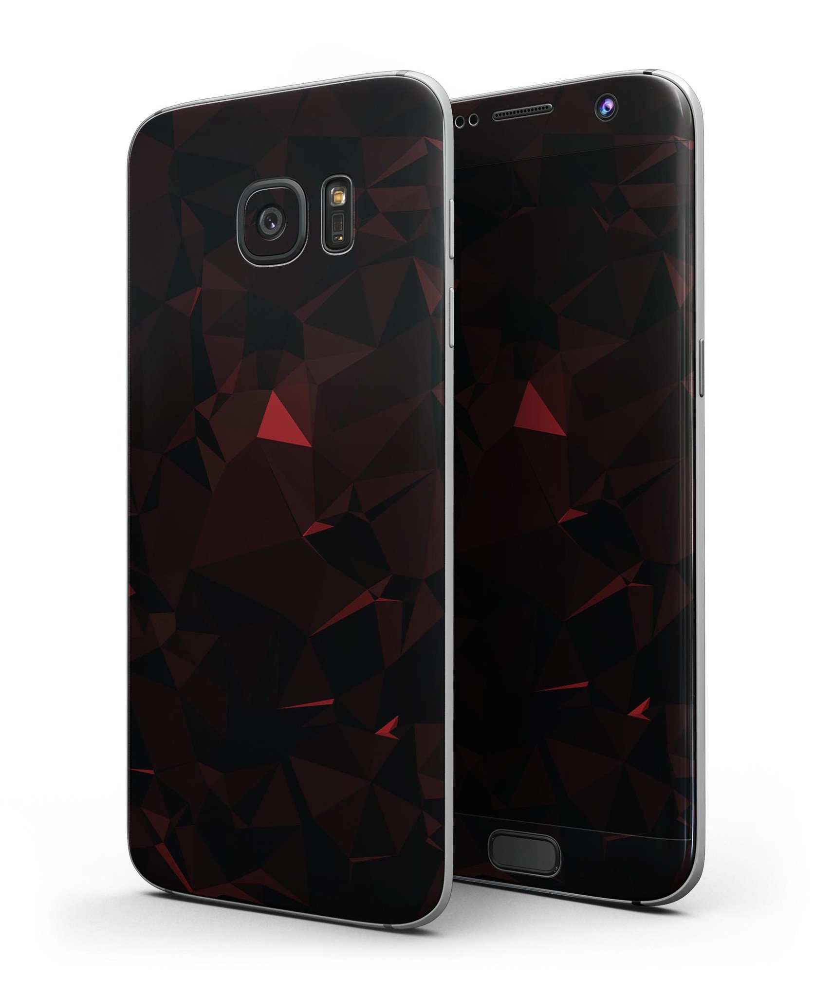 Dark Red Geometric Triangles full body skin kit for Samsung Galaxy S7/S7 Edge, showcasing a stylish design and premium vinyl material.