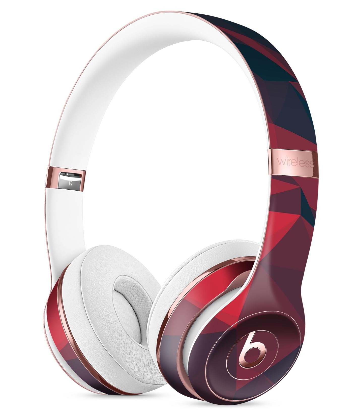 Dark Red Geometric V16 Full-Body Skin Kit for Beats by Dre Solo 3, showcasing a vibrant geometric design that enhances the headphones' appearance.