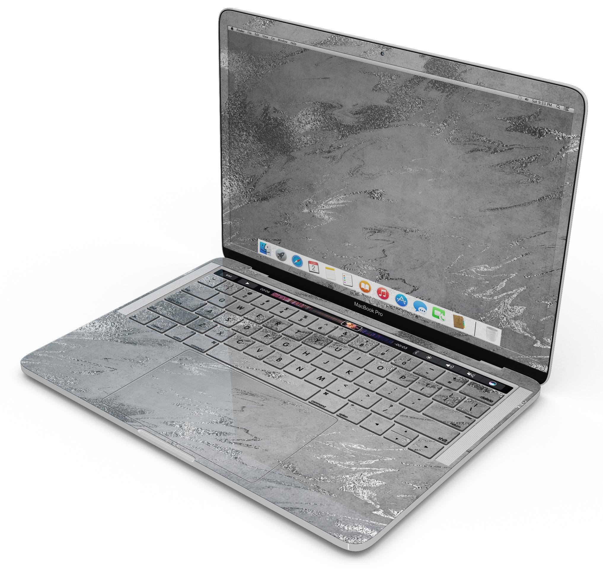 Dark Silver Marble Swirl V9 skin decal wrap kit for MacBook, showcasing a stylish marble design with a premium vinyl finish.