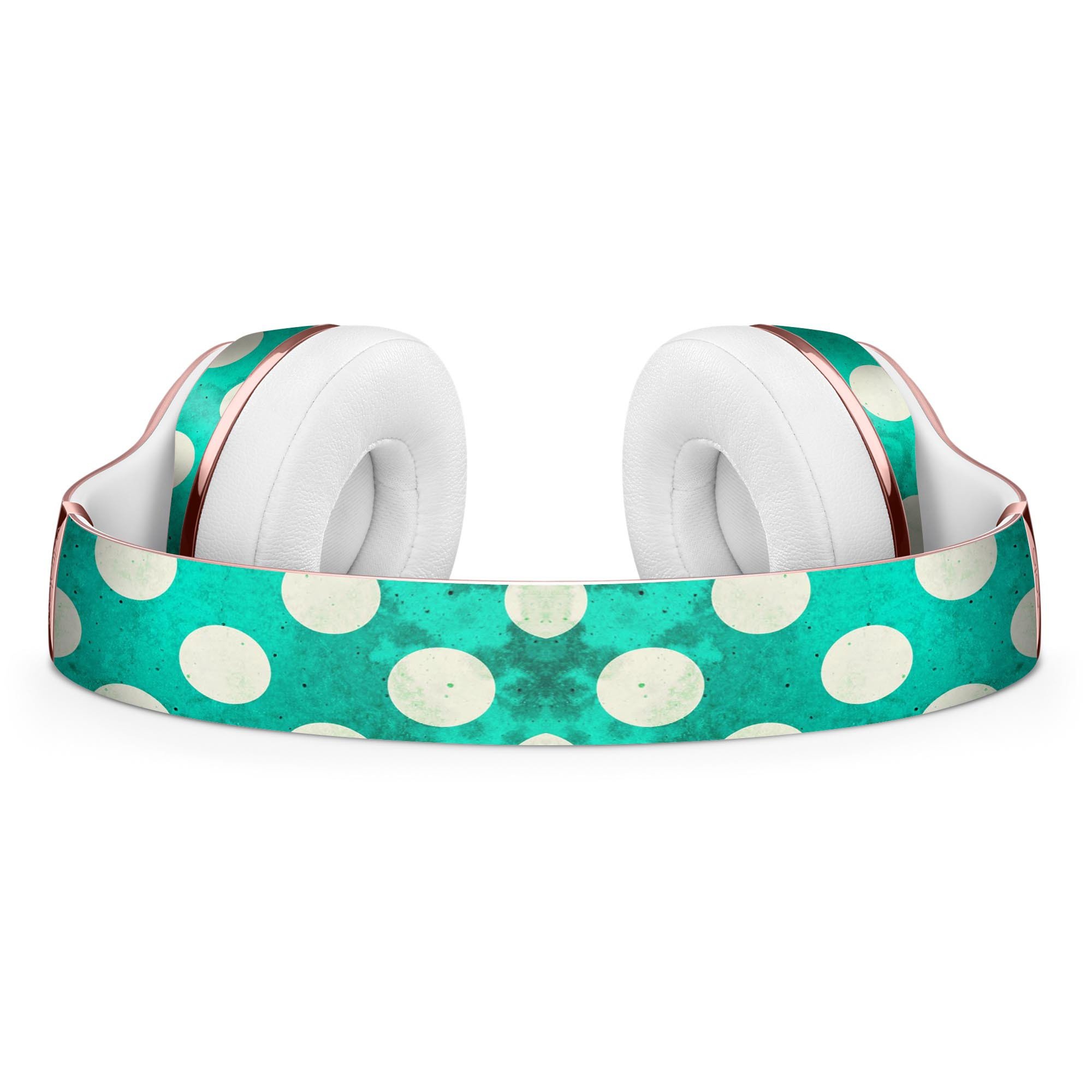 Dark teal and white polka dots skin kit for Beats by Dre Solo 3 Wireless Headphones, showcasing a stylish design and premium vinyl material.