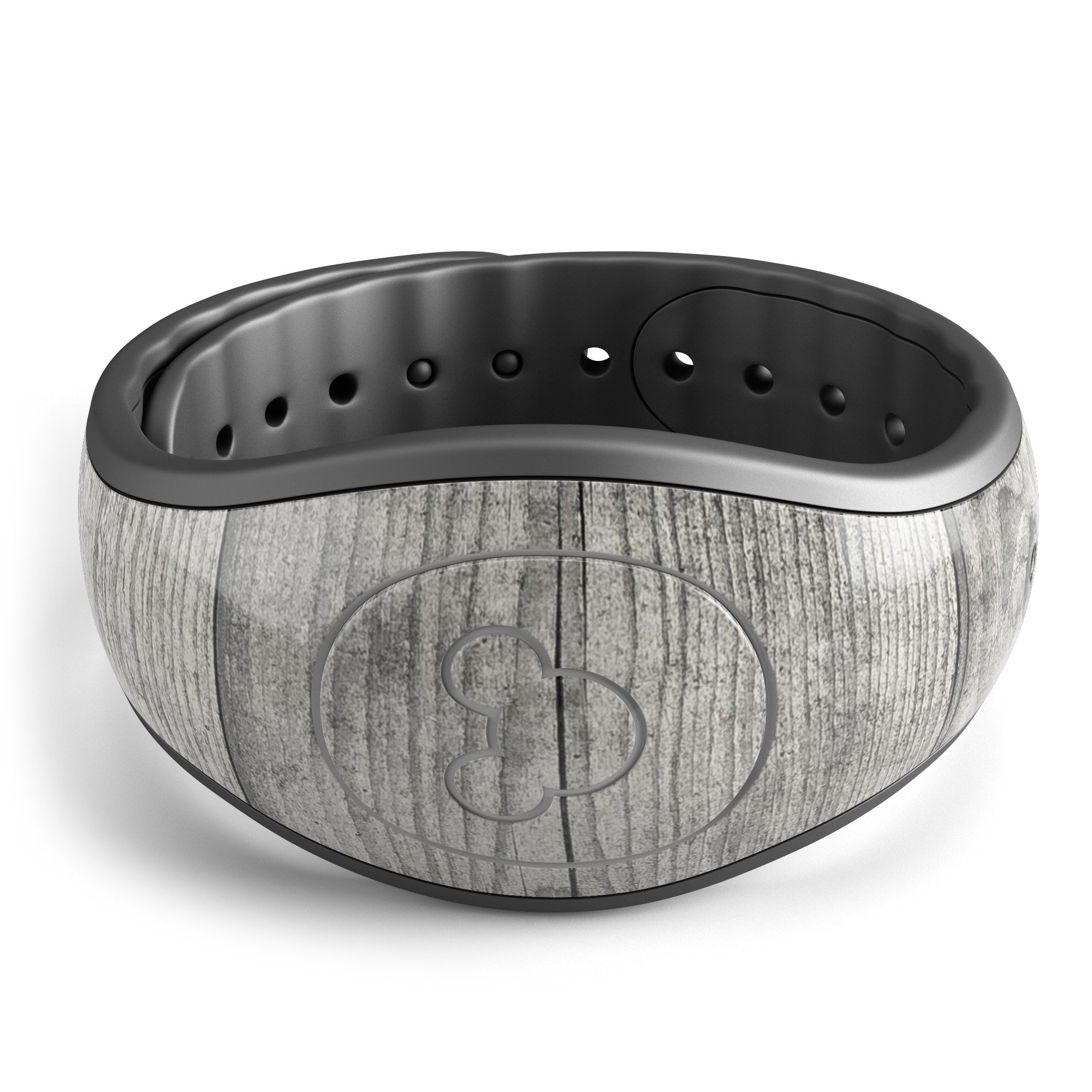 Dark Washed Wood Planks decal skin wrap kit for Disney Magic Band, showcasing a stylish wood design with a smooth finish.