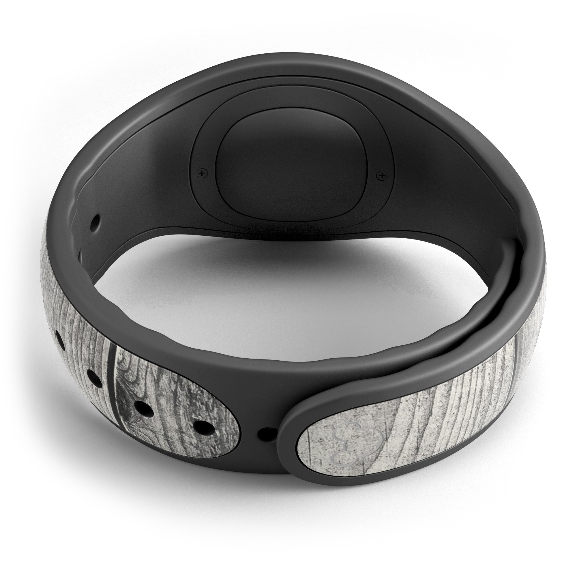 Dark Washed Wood Planks decal skin wrap kit for Disney Magic Band, showcasing a stylish wood design with a smooth finish.