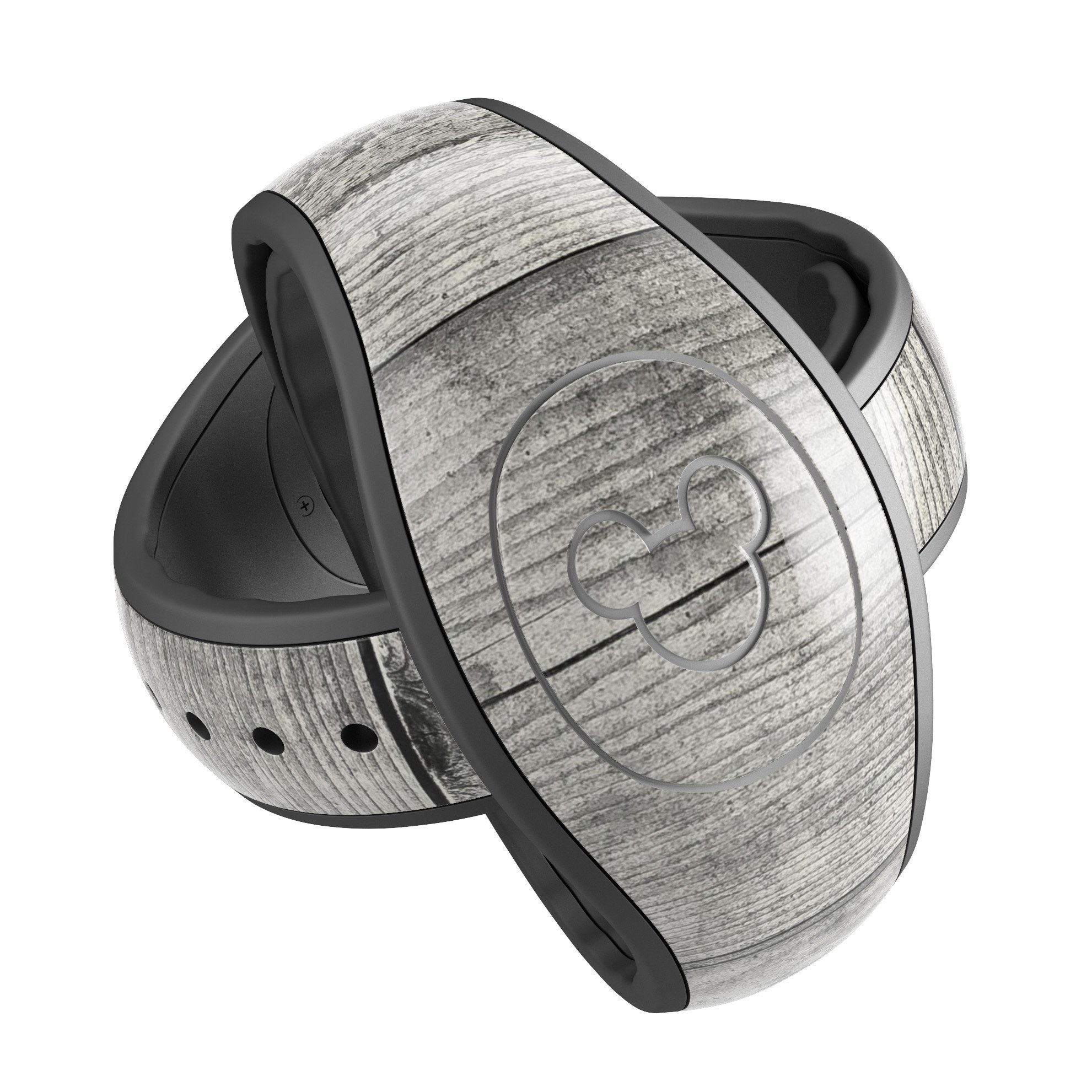 Dark Washed Wood Planks decal skin wrap kit for Disney Magic Band, showcasing a stylish wood design with a smooth finish.