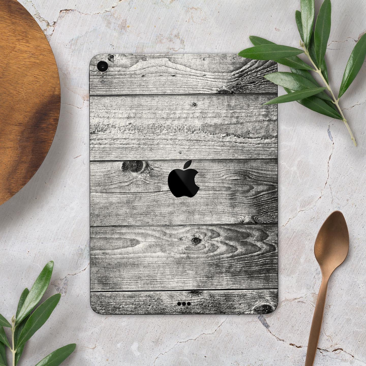 Dark Washed Wood Planks skin decal for Apple iPad Pro, showcasing a stylish wood texture design.