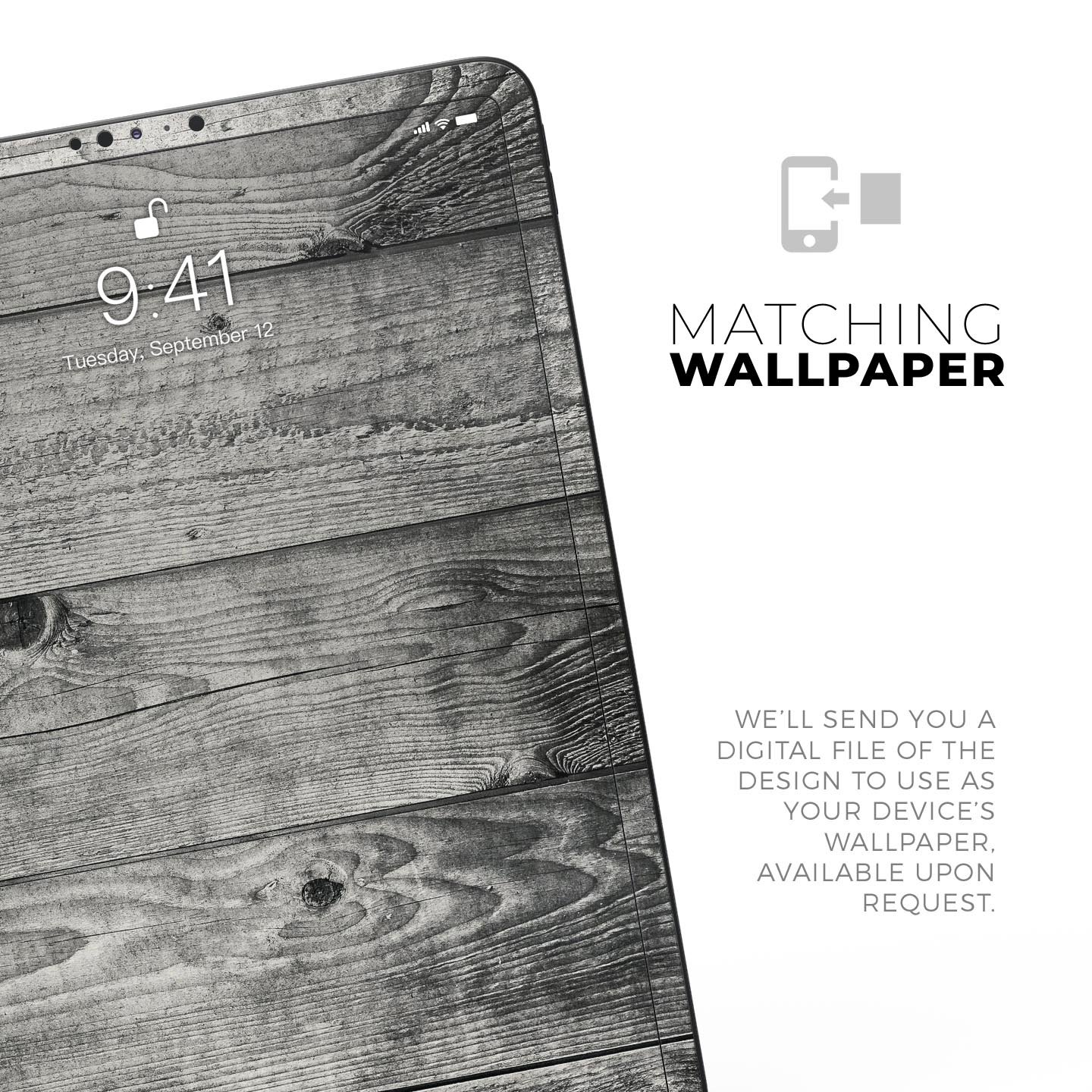 Dark Washed Wood Planks skin decal for Apple iPad Pro, showcasing a stylish wood texture design.