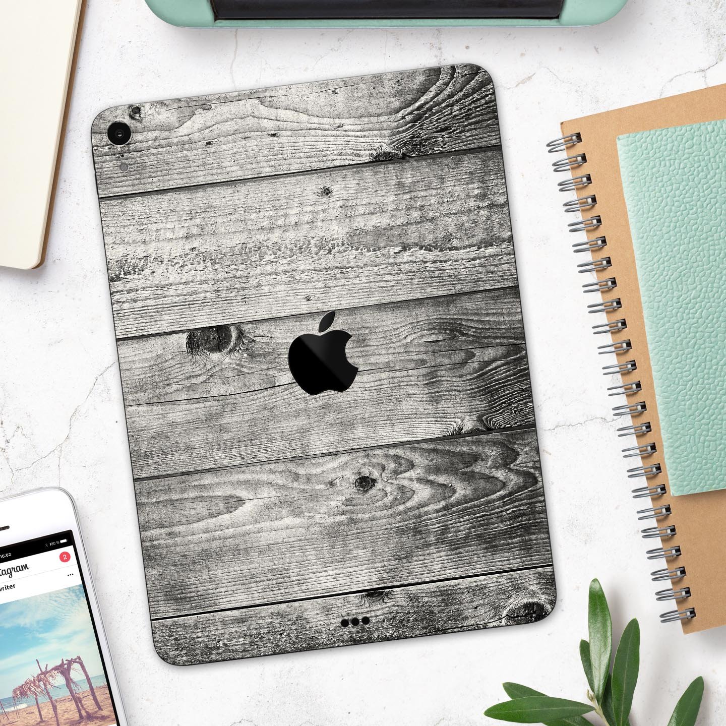 Dark Washed Wood Planks skin decal for Apple iPad Pro, showcasing a stylish wood texture design.