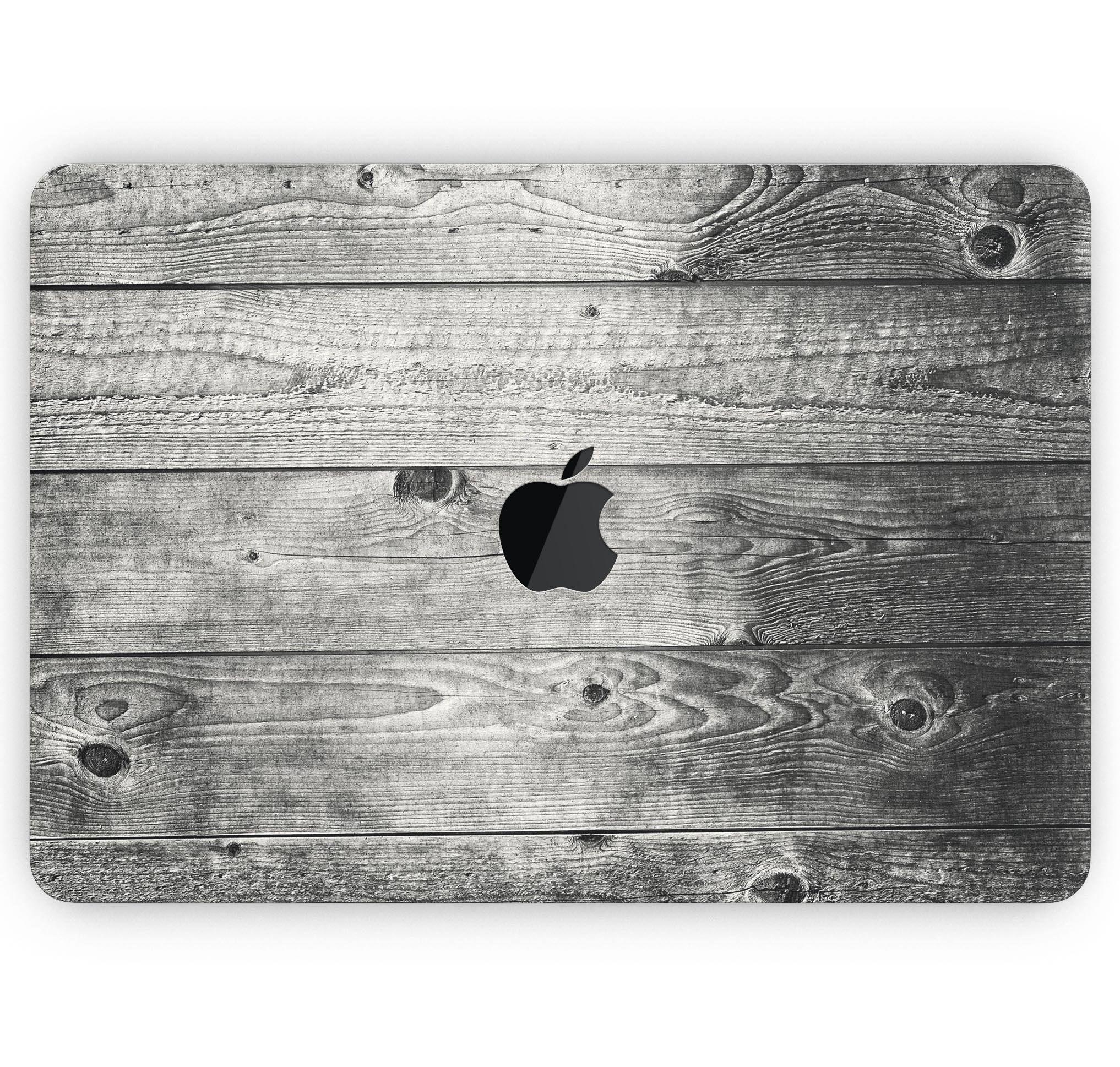 Dark Washed Wood Planks skin decal wrap kit for MacBook, showcasing a stylish wood grain design.