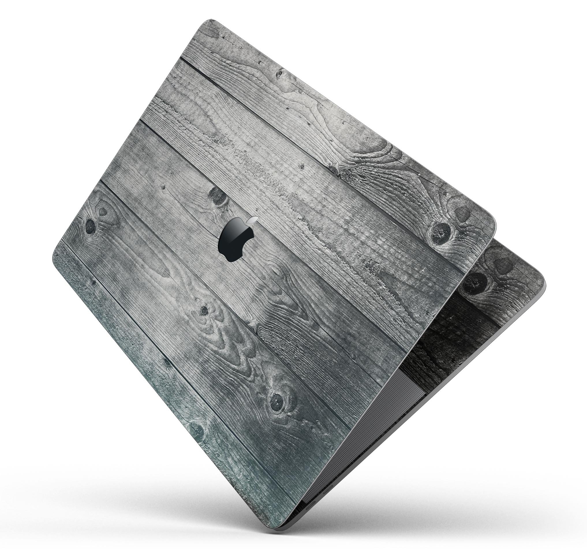 Dark Washed Wood Planks skin decal wrap kit for MacBook, showcasing a stylish wood grain design.