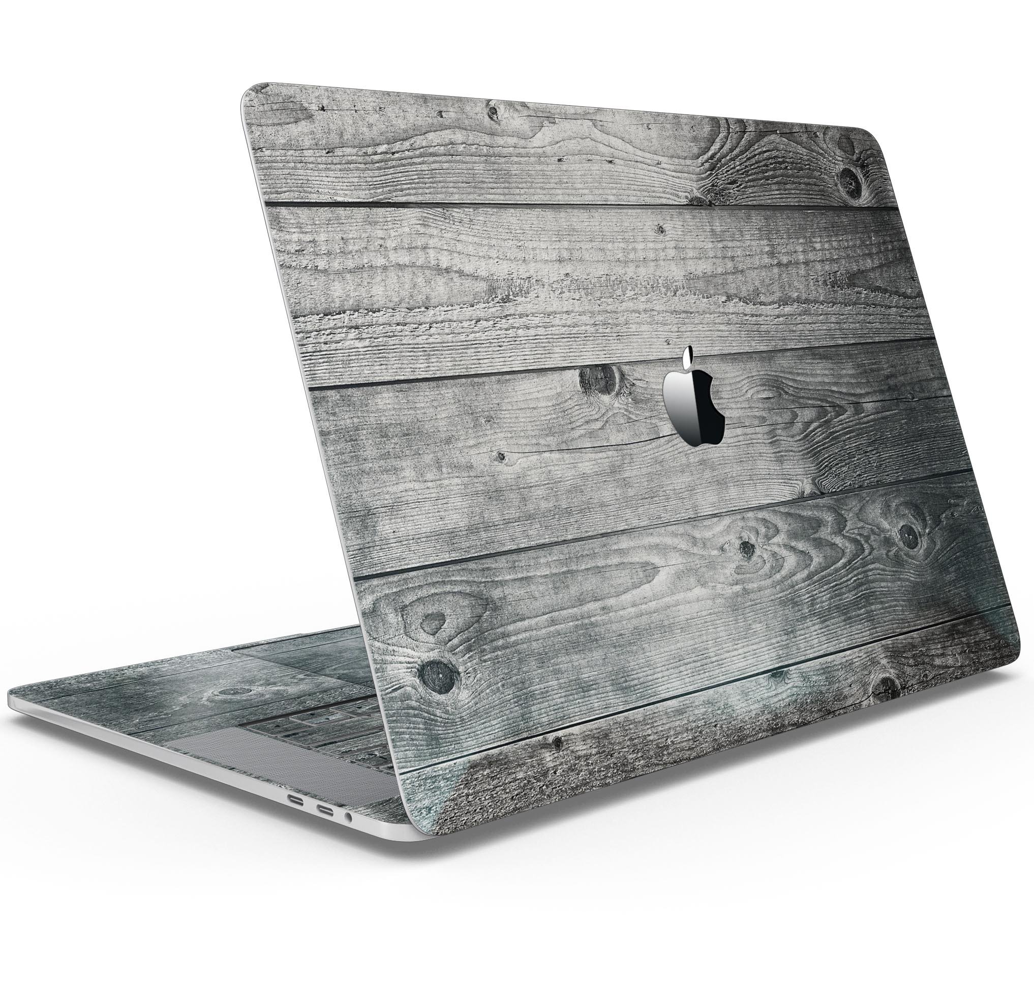 Dark Washed Wood Planks skin decal wrap kit for MacBook, showcasing a stylish wood grain design.