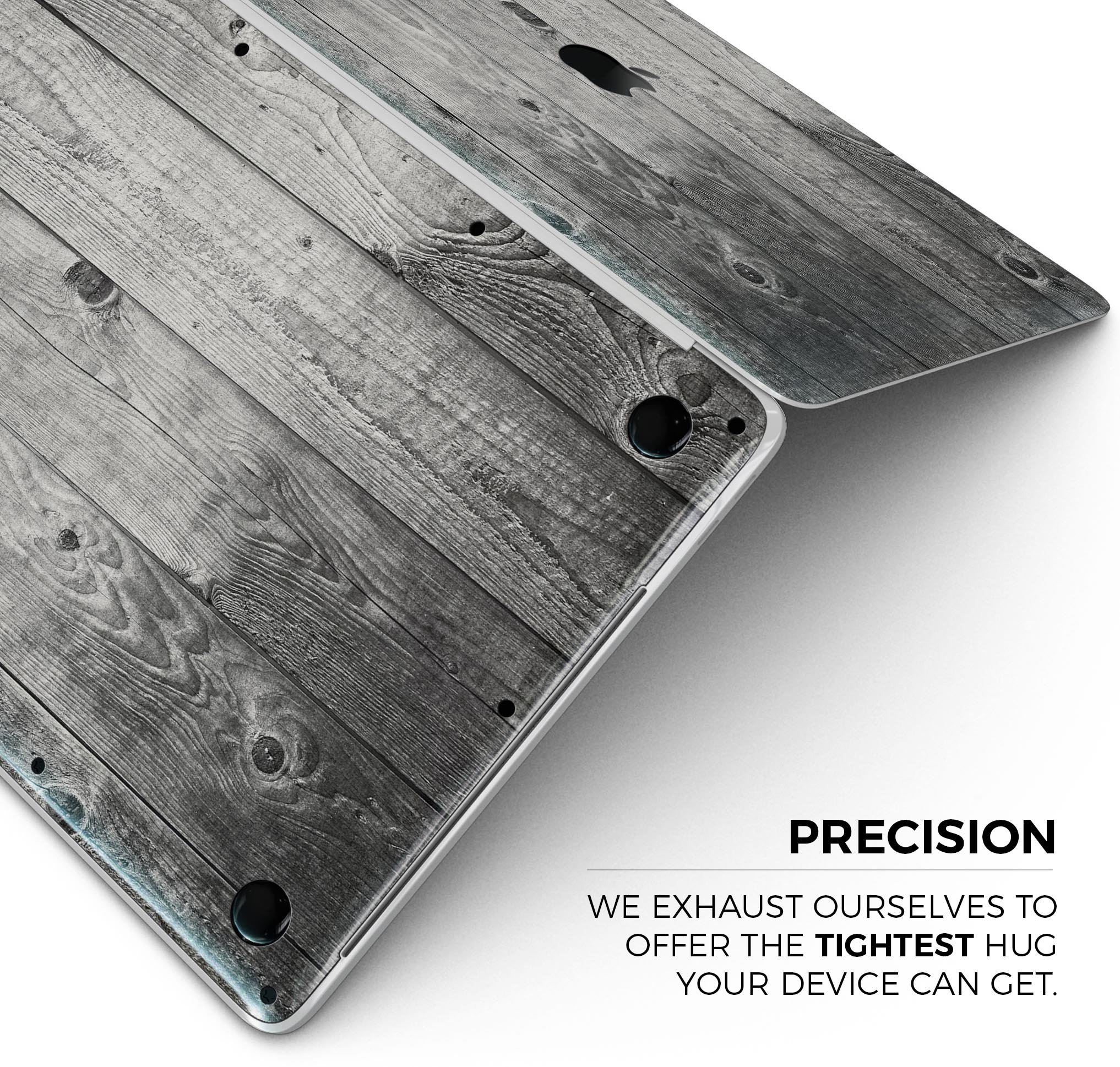 Dark Washed Wood Planks skin decal wrap kit for MacBook, showcasing a stylish wood grain design.