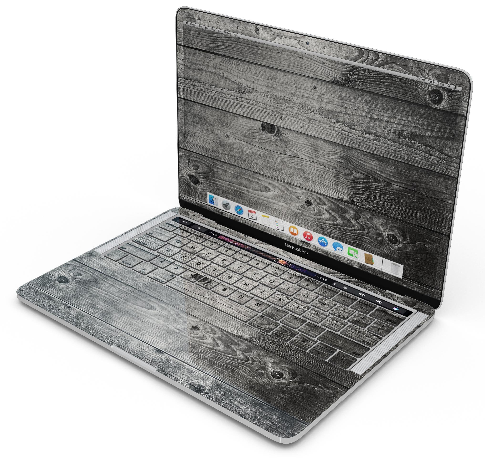 Dark Washed Wood Planks skin decal wrap kit for MacBook, showcasing a stylish wood grain design.