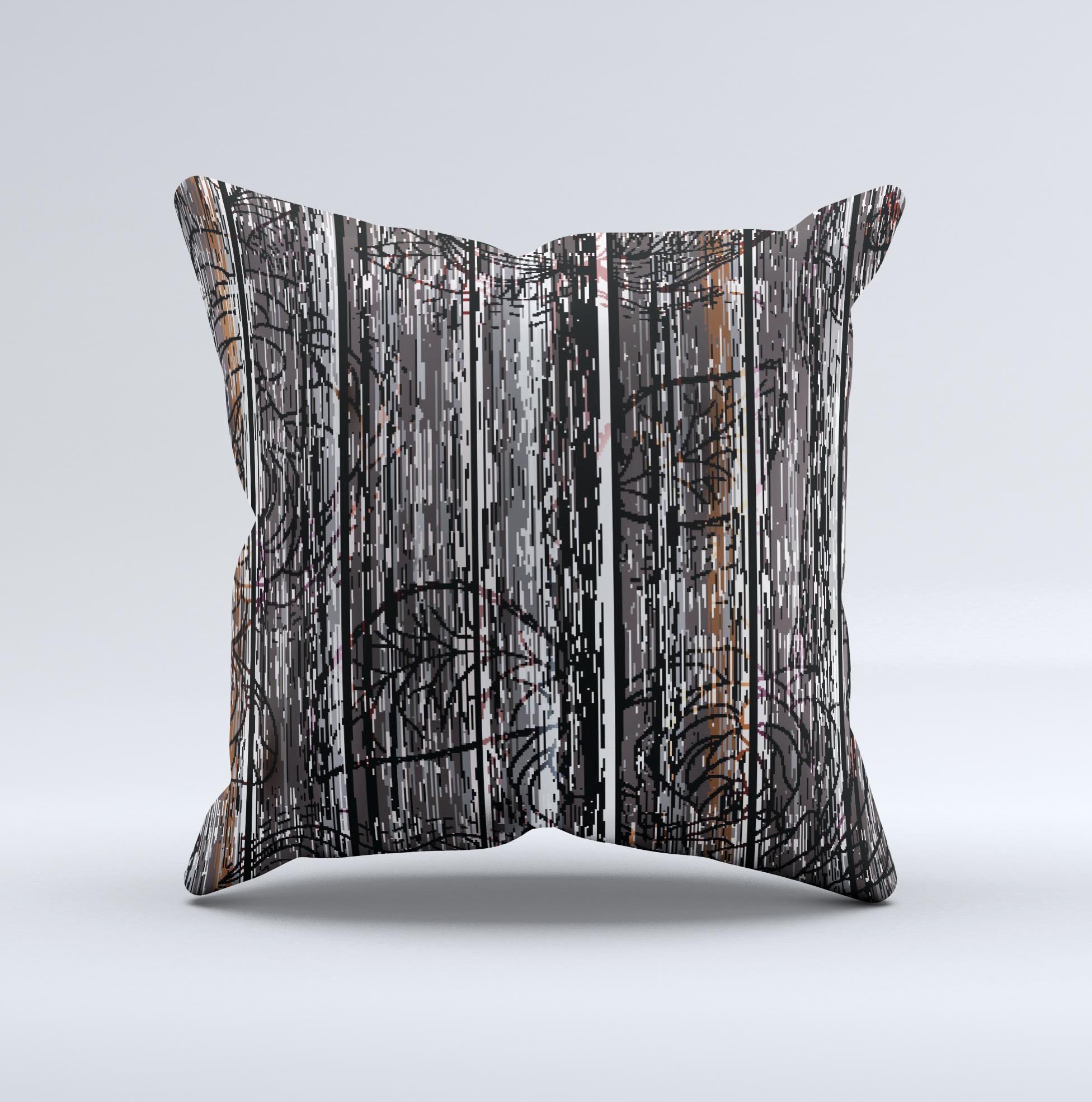 Dark wood decorative throw pillow with floral pattern, handcrafted in Virginia, showcasing unique design and high-quality materials.